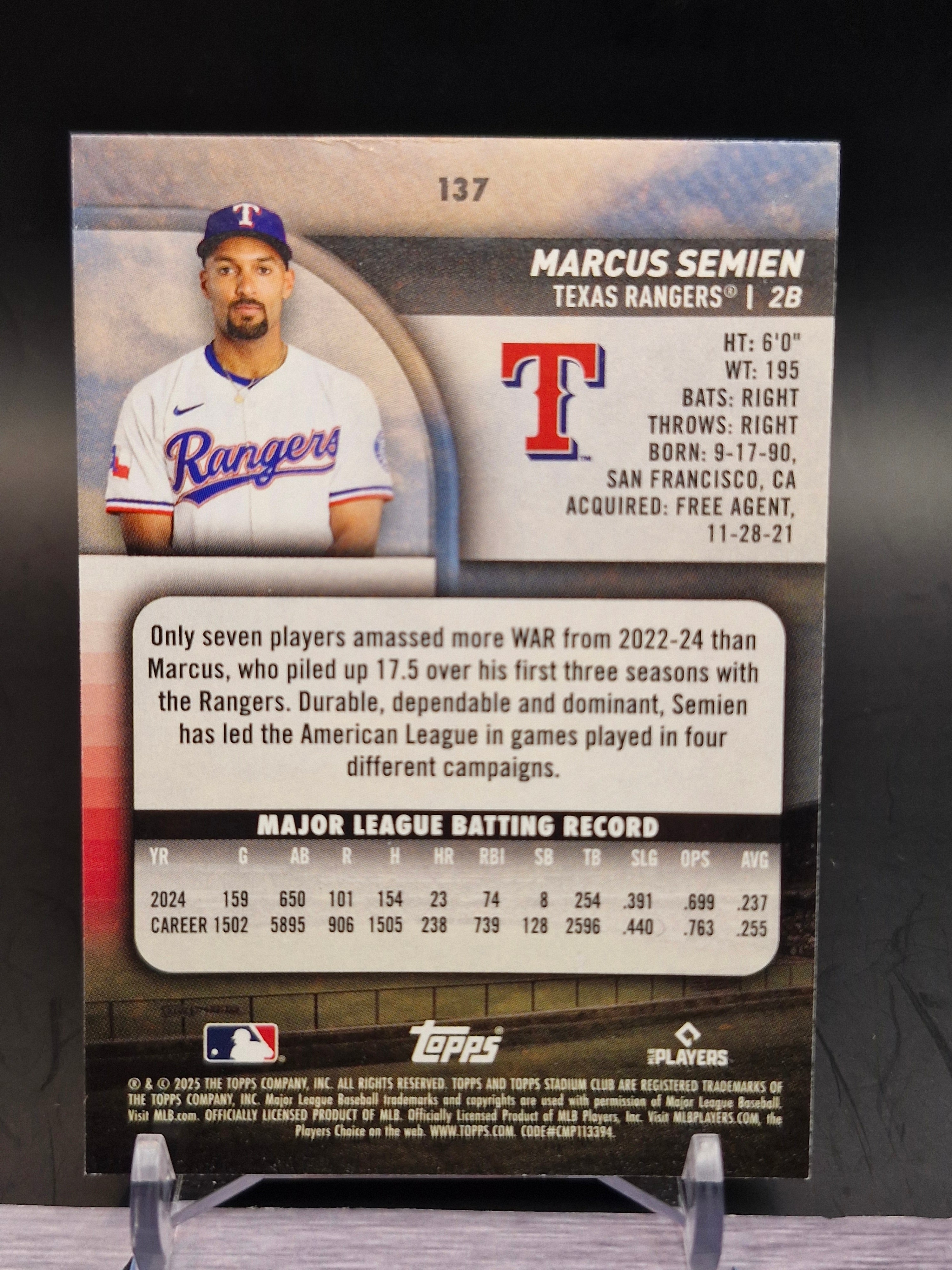 2025 Stadium Club #137 Marcus Semien Pink Foil