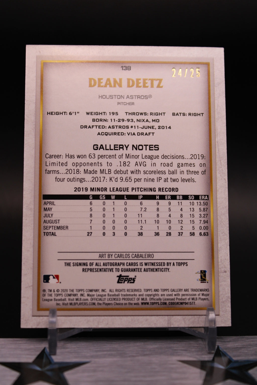 2020 Topps Gallery #138 Dean Deetz Autographs