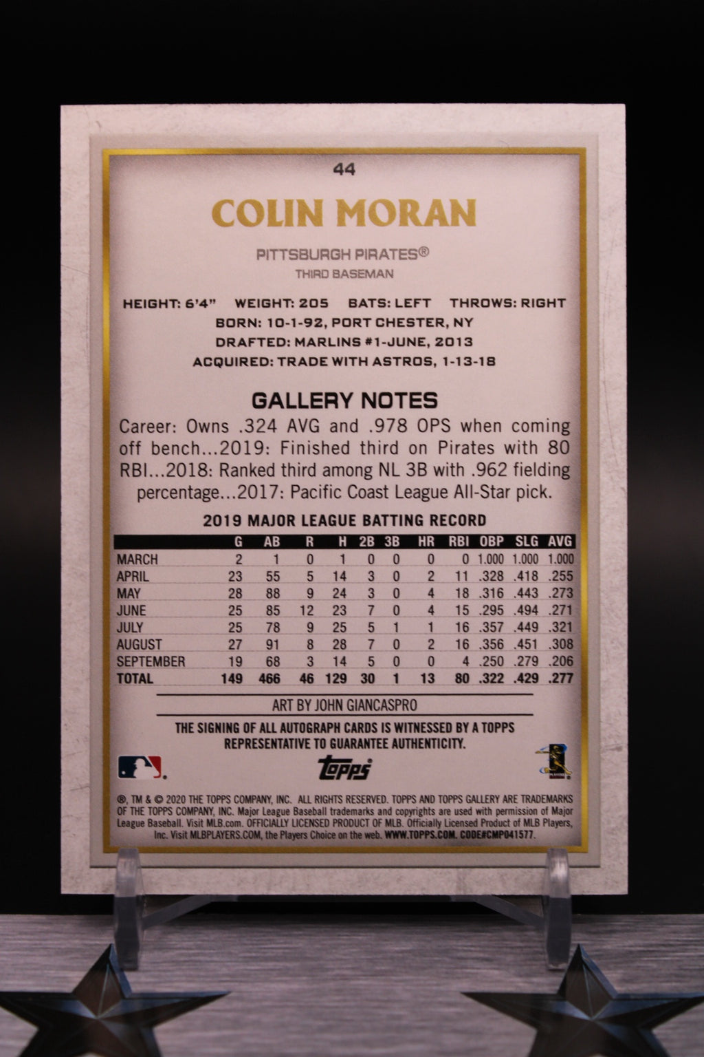 2020 Topps Gallery #44 Colin Moran Autographs