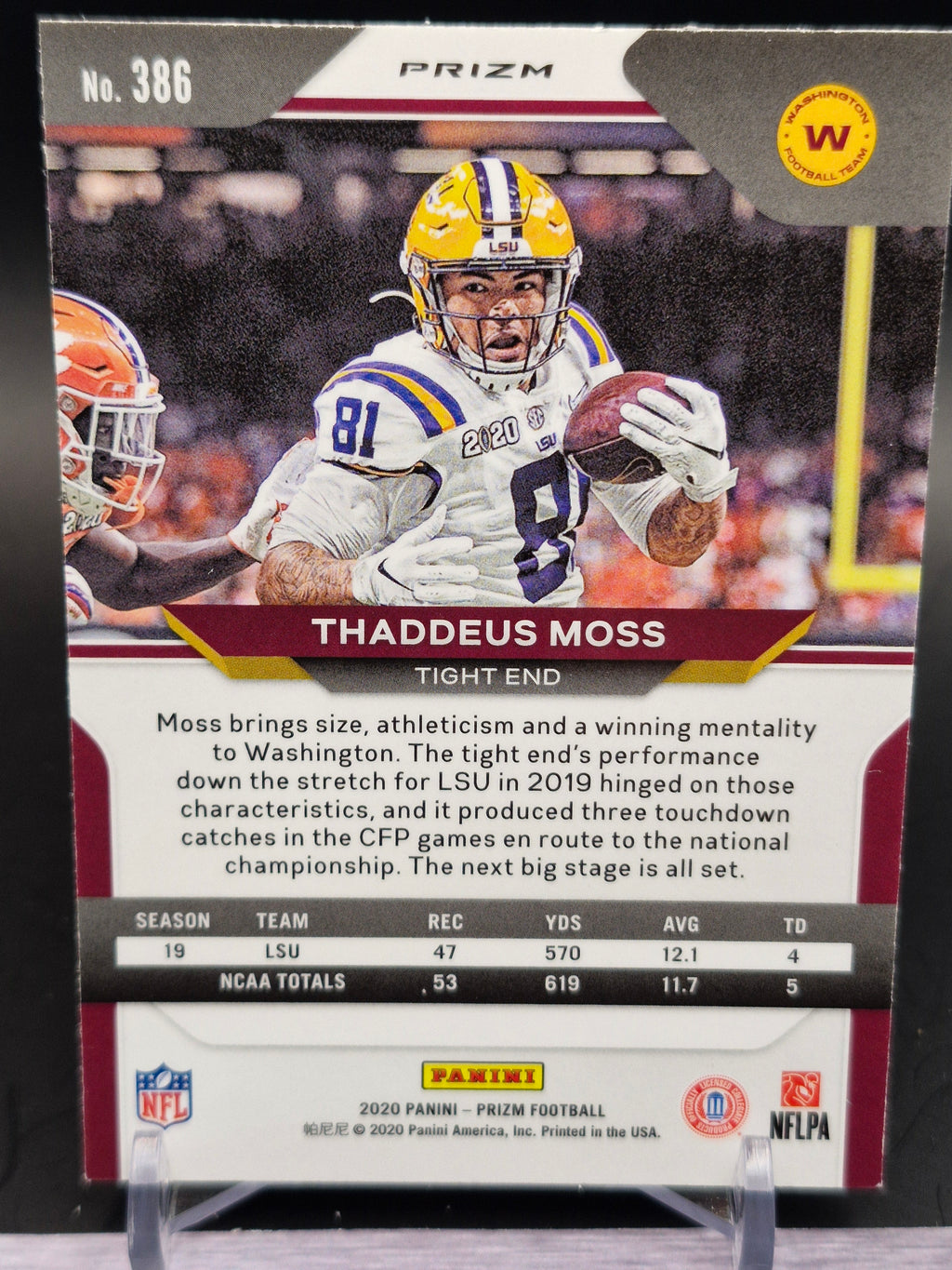 2020 Panini Prizm #386 Thaddeus Moss Prizm Red White and Blue