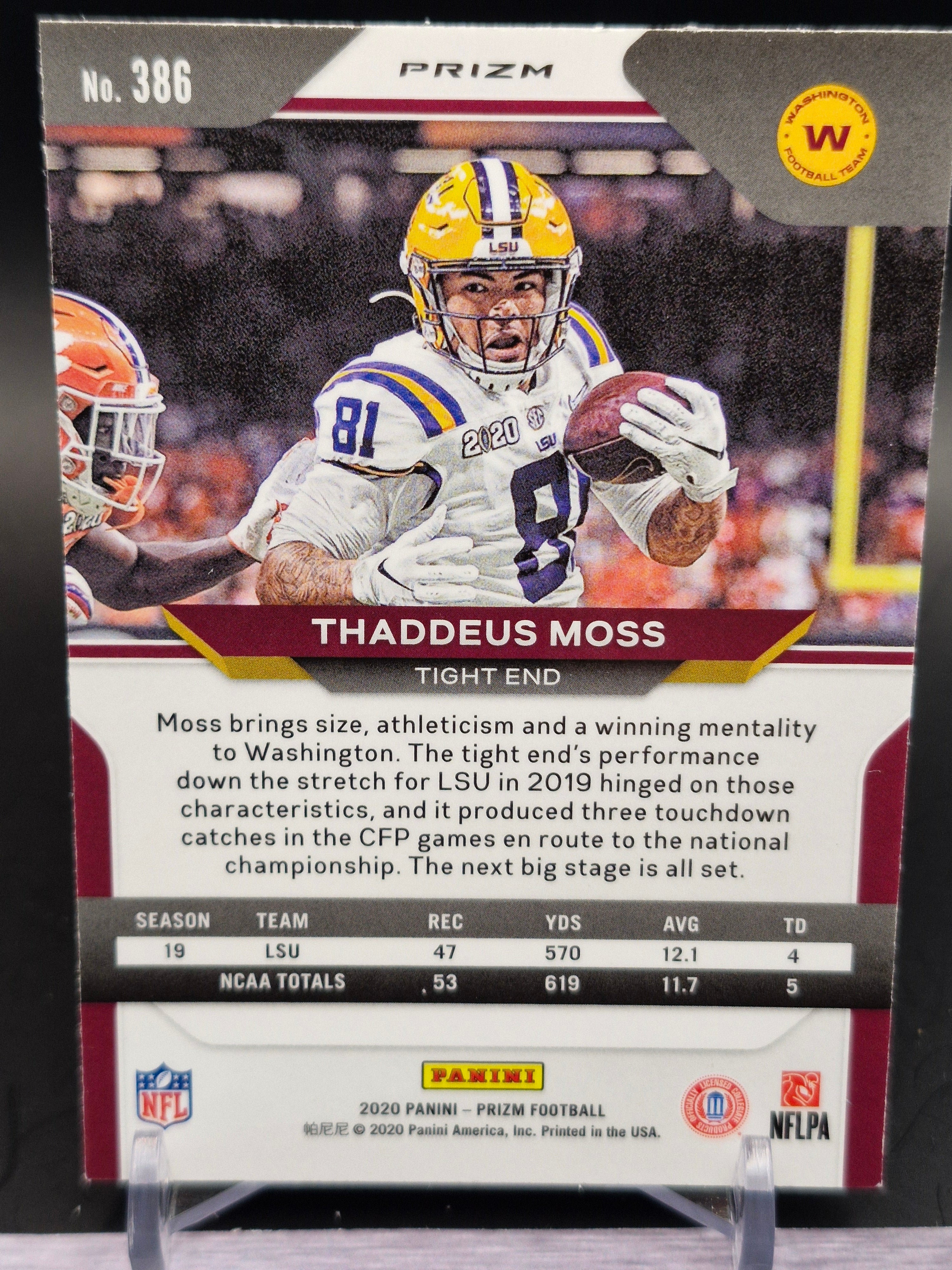 2020 Panini Prizm #386 Thaddeus Moss Prizm Red White and Blue