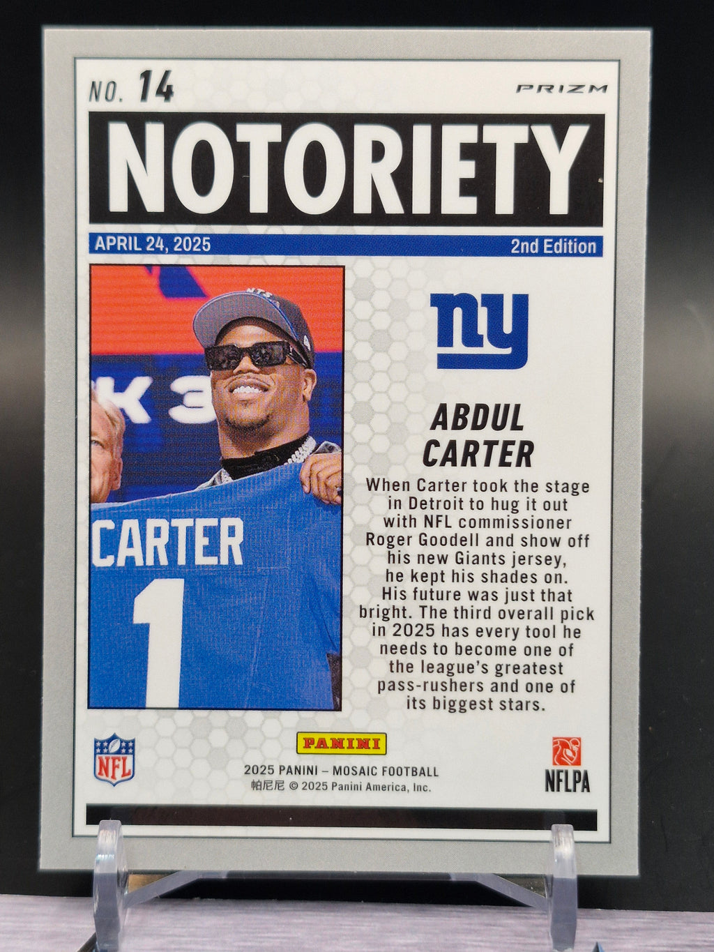 2025 Panini Mosaic #14 Abdul Carter Notoriety Mosaic Orange Fluorescent