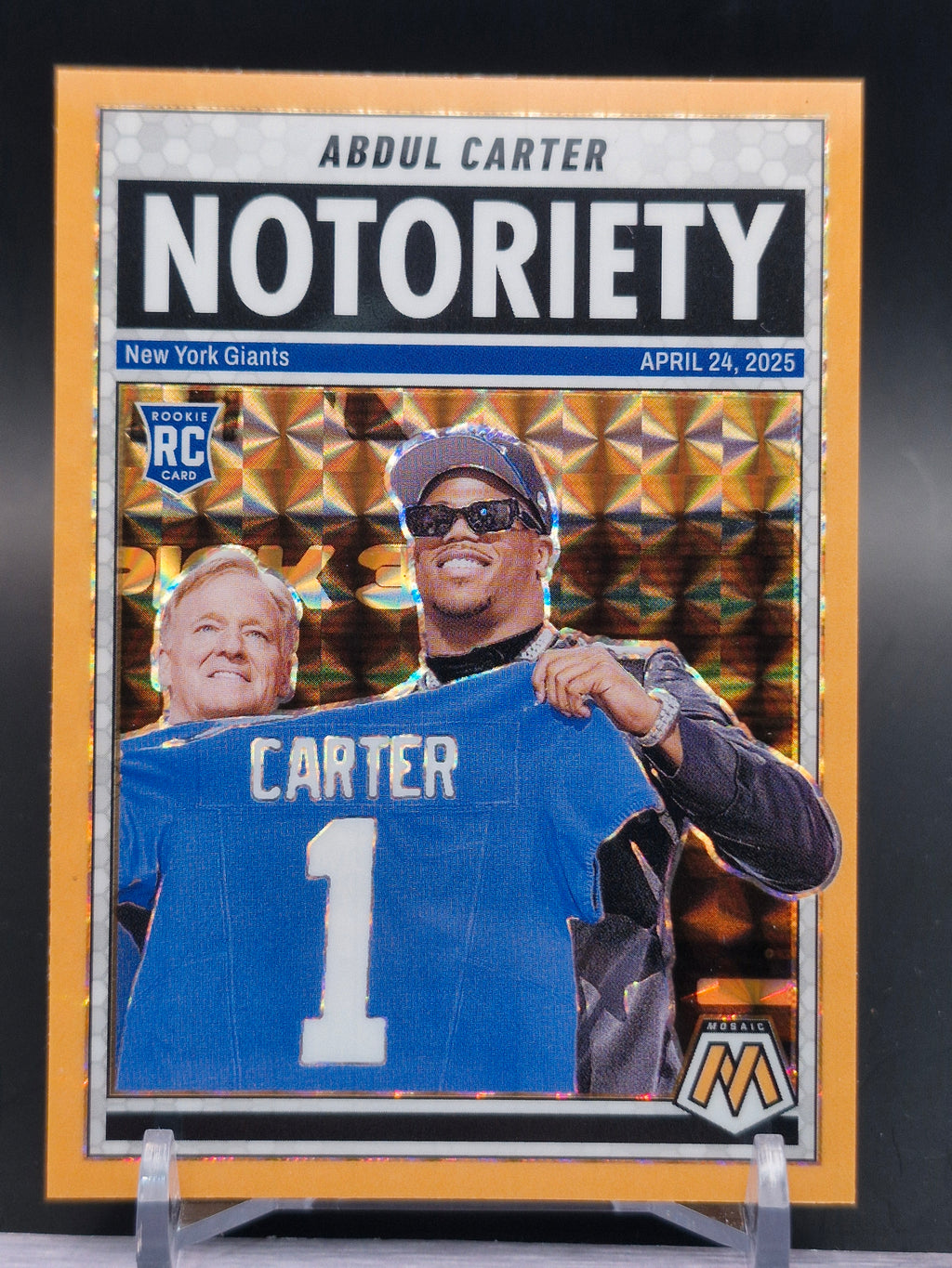 2025 Panini Mosaic #14 Abdul Carter Notoriety Mosaic Orange Fluorescent