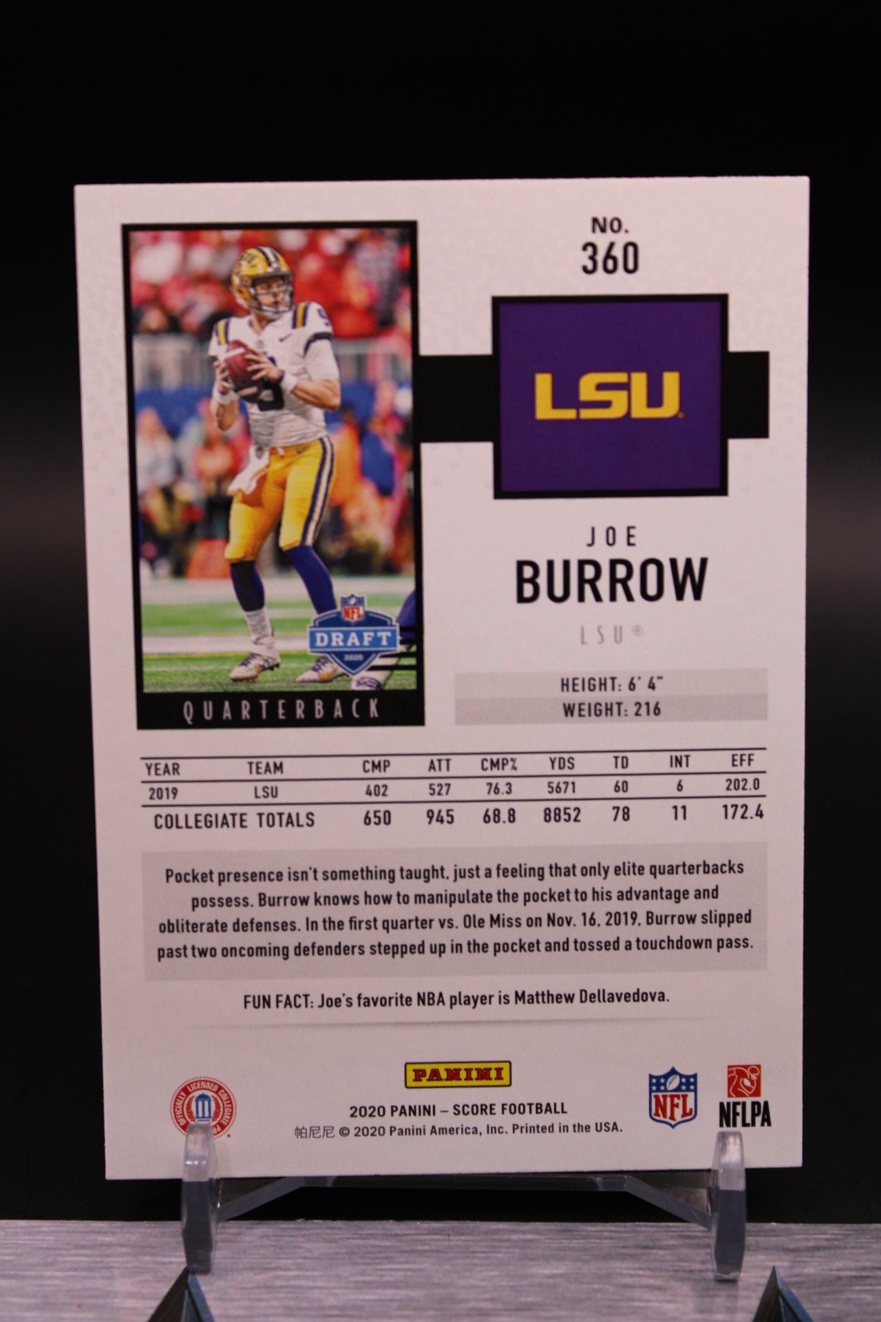 2020 Score #360 Joe Burrow Scorecard