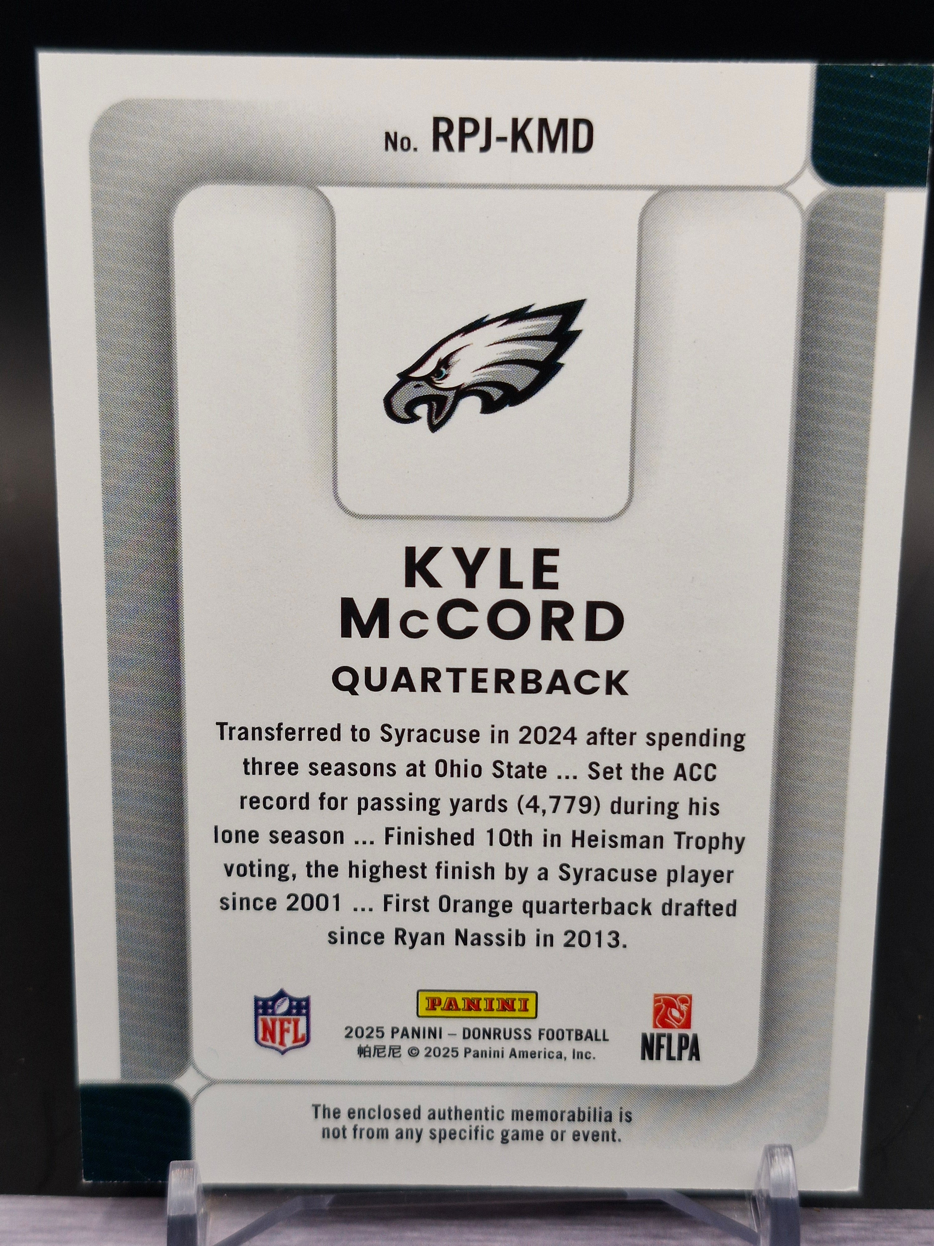 2025 Donruss #RPJ-KMD Kyle McCord Rookie Phenom Jerseys