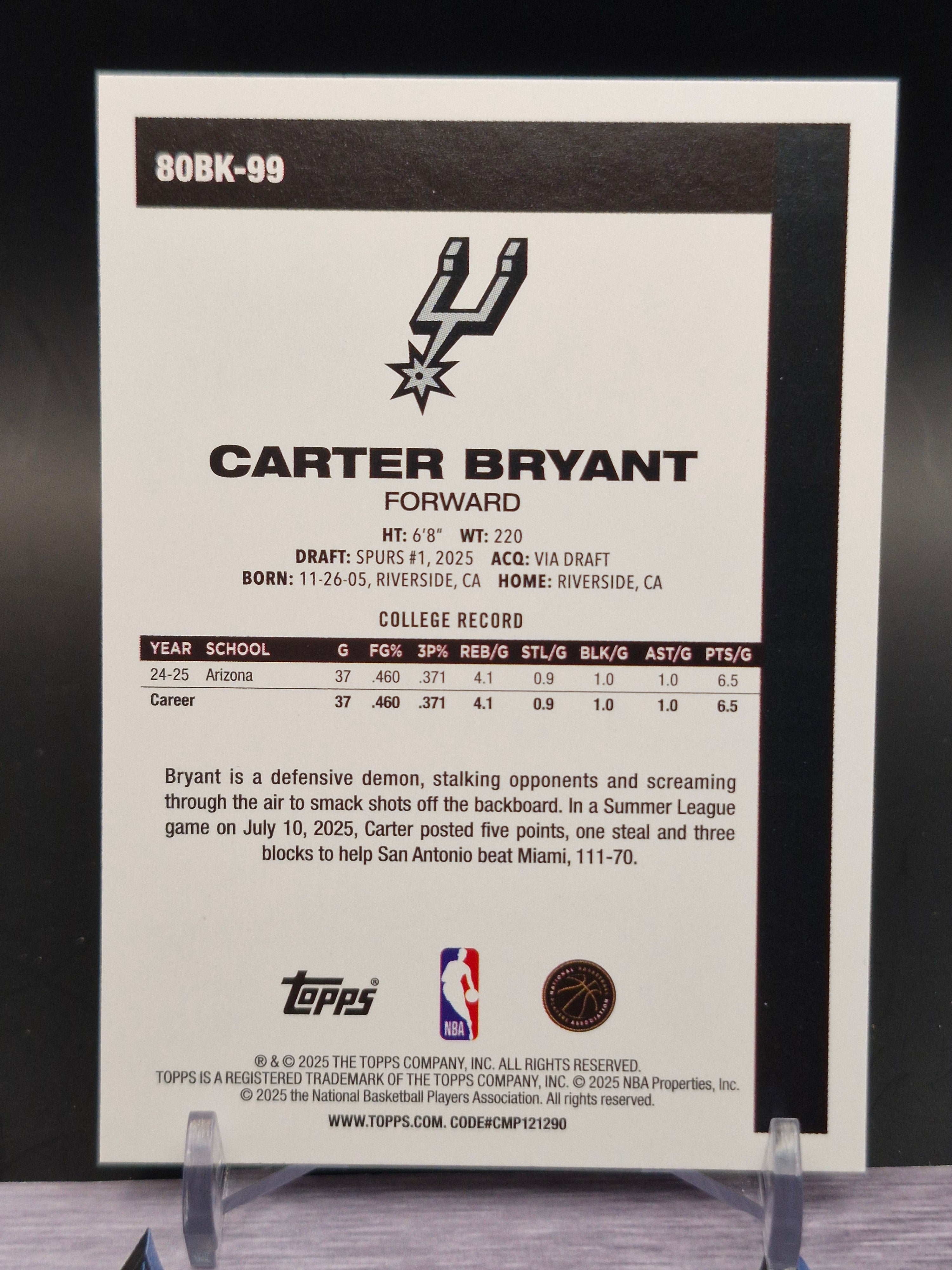 2025-26 Topps #80BK-99 Carter Bryant 1980-81 Topps Basketball Pink Holo Foil