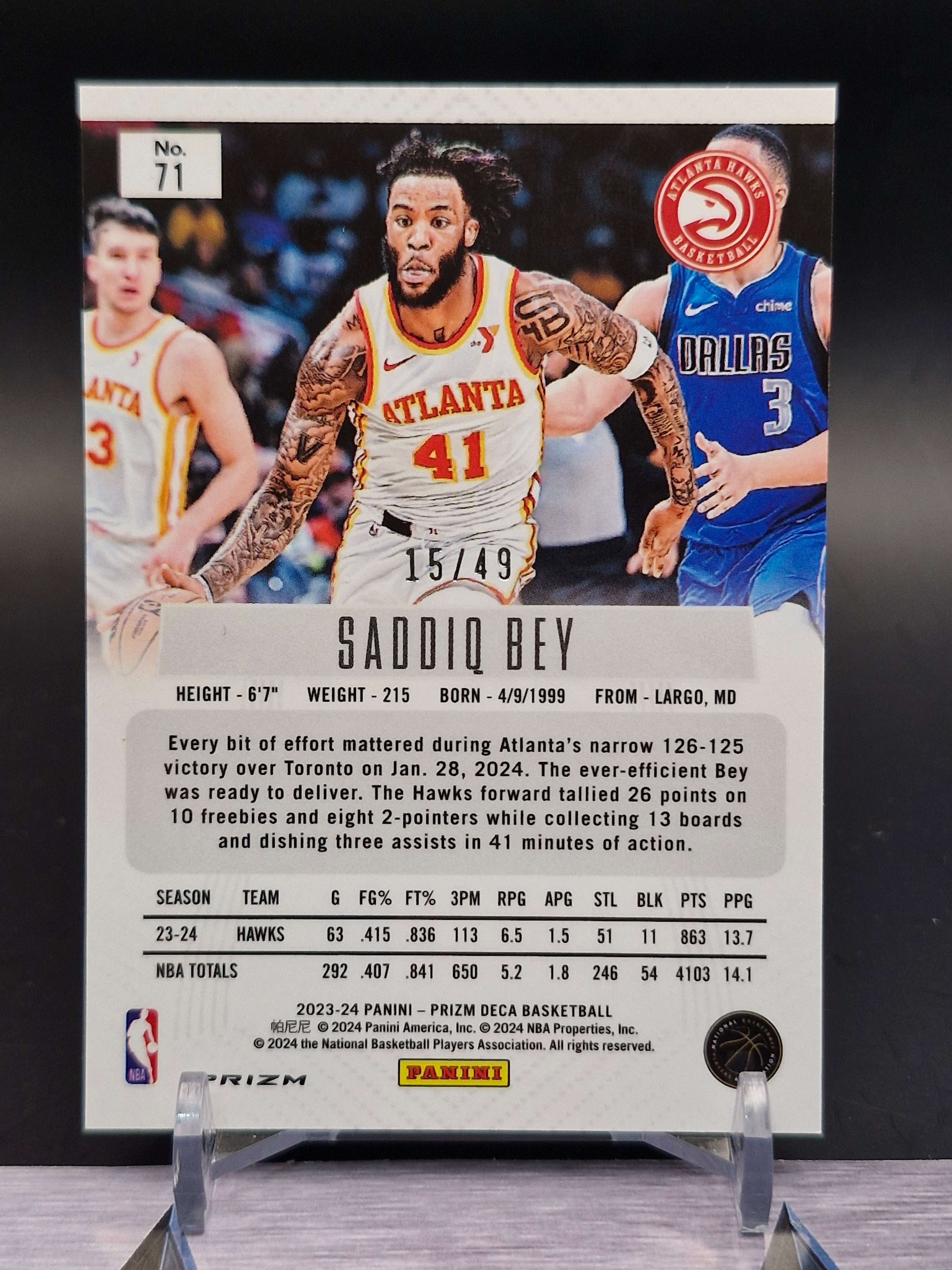 2023-24 Panini Prizm Deca #71 Saddiq Bey Prizms Orange #/49
