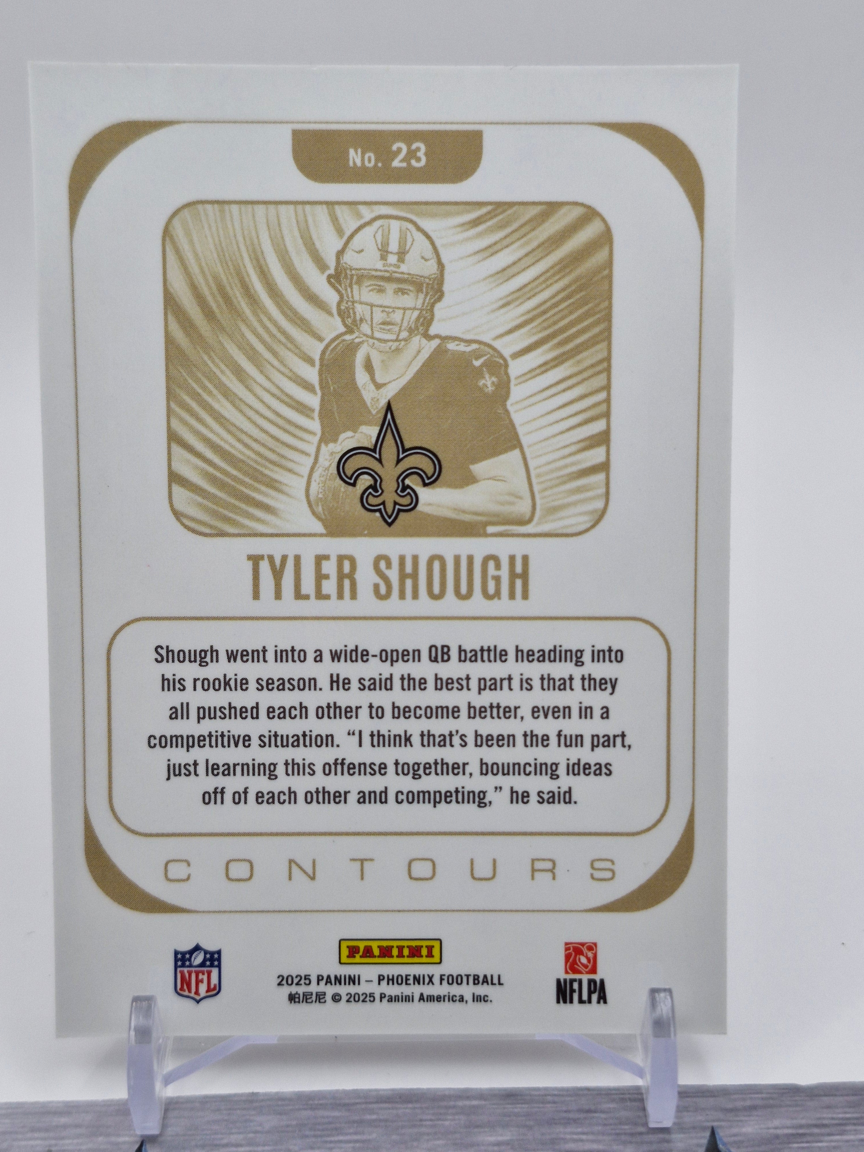 2025 Panini Phoenix #23 Tyler Shough Contours White Shimmer Prizm