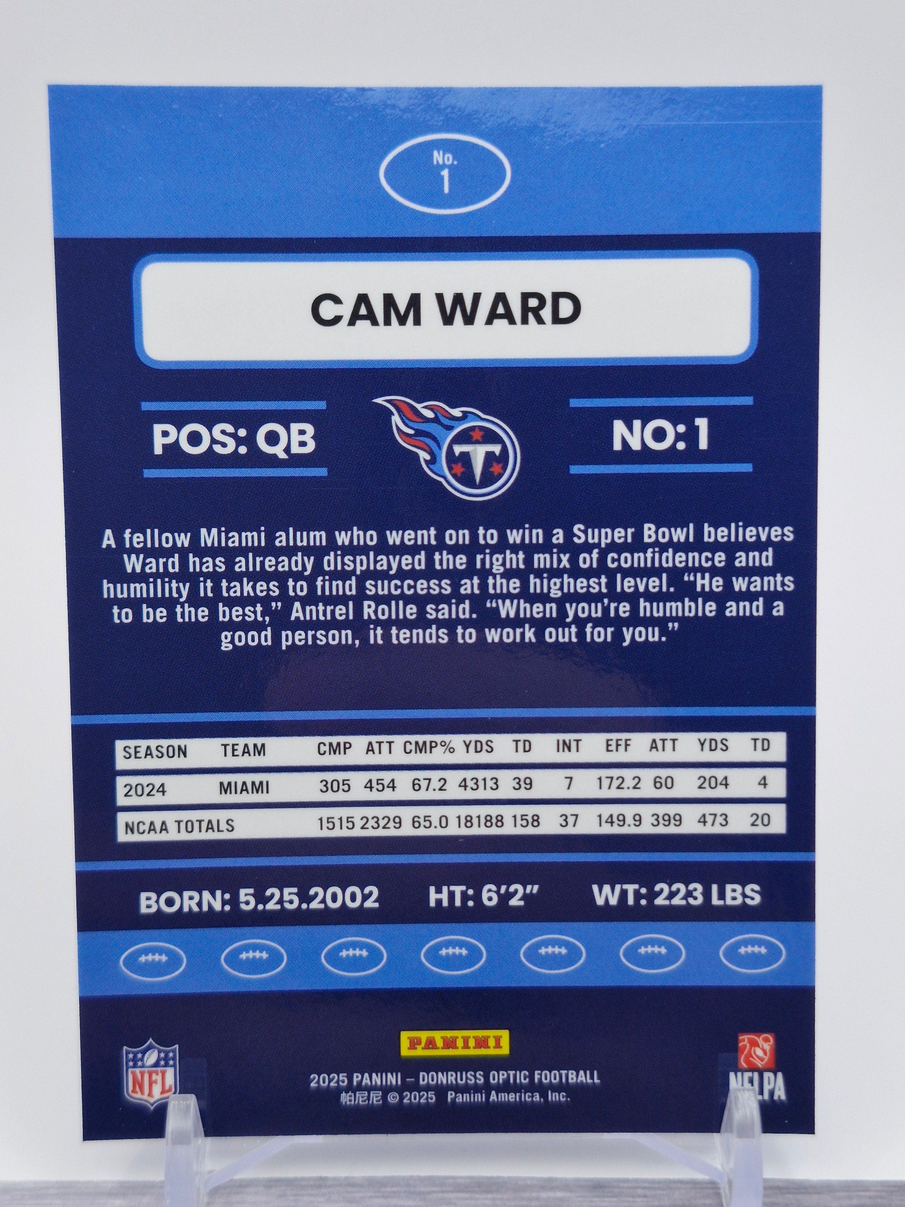 2025 Donruss Optic #1 Cam Ward Rookie Recruits