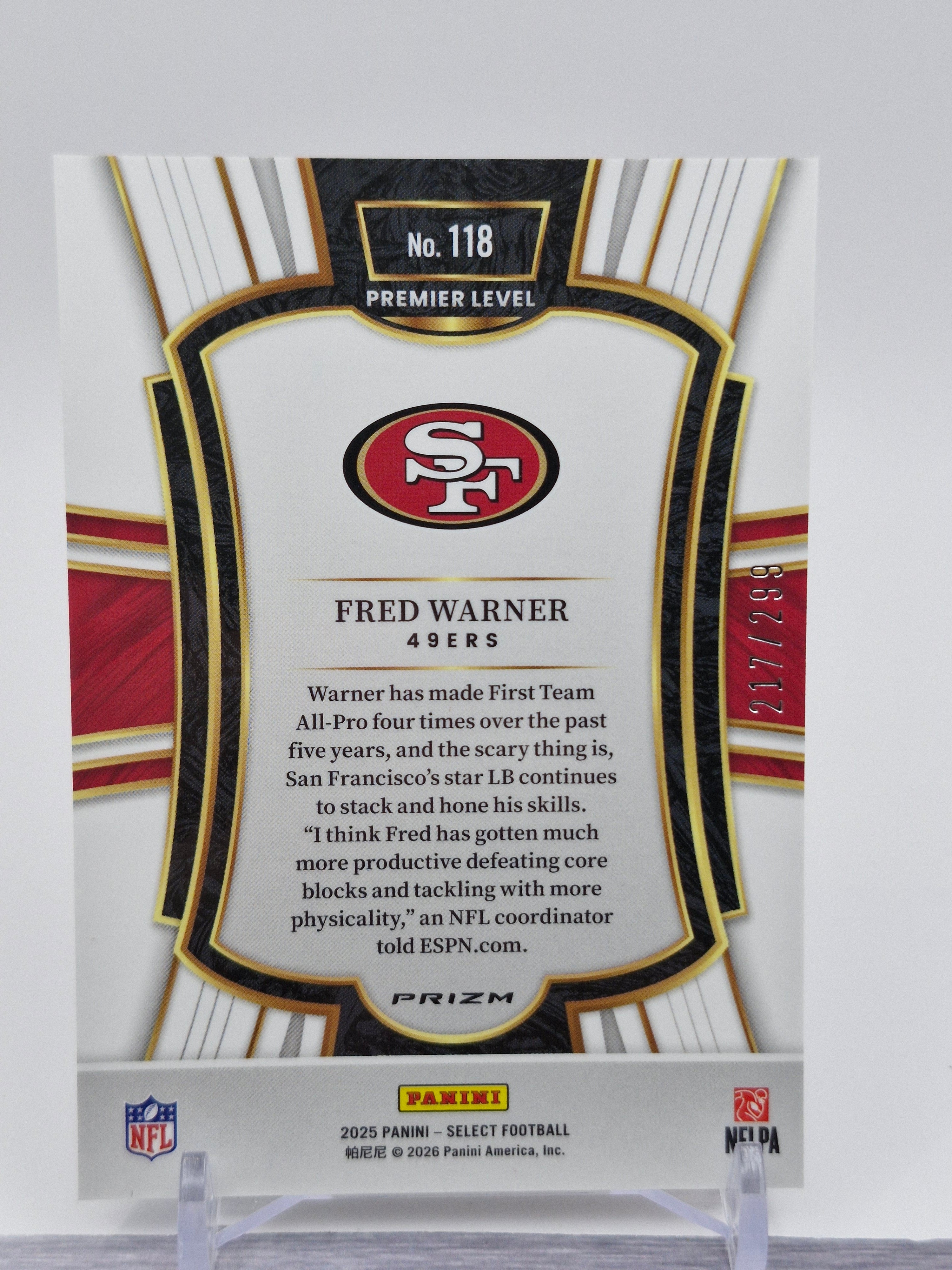 2025 Panini Select #118 Fred Warner Silver Prizm /298