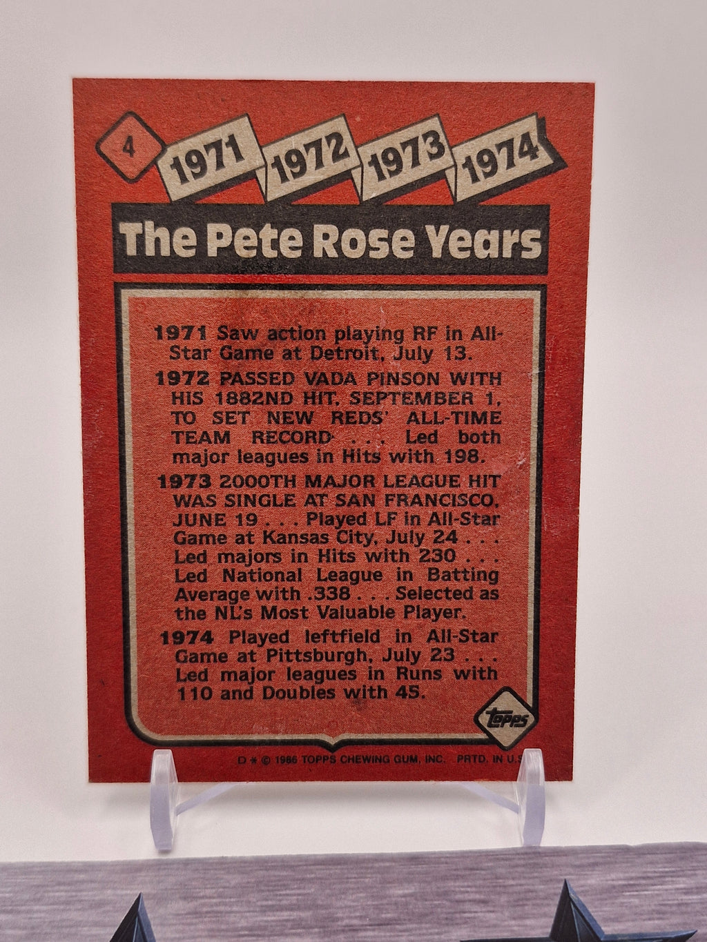 1986 Topps #4 The Pete Rose Years: 1971-1974 TPRY