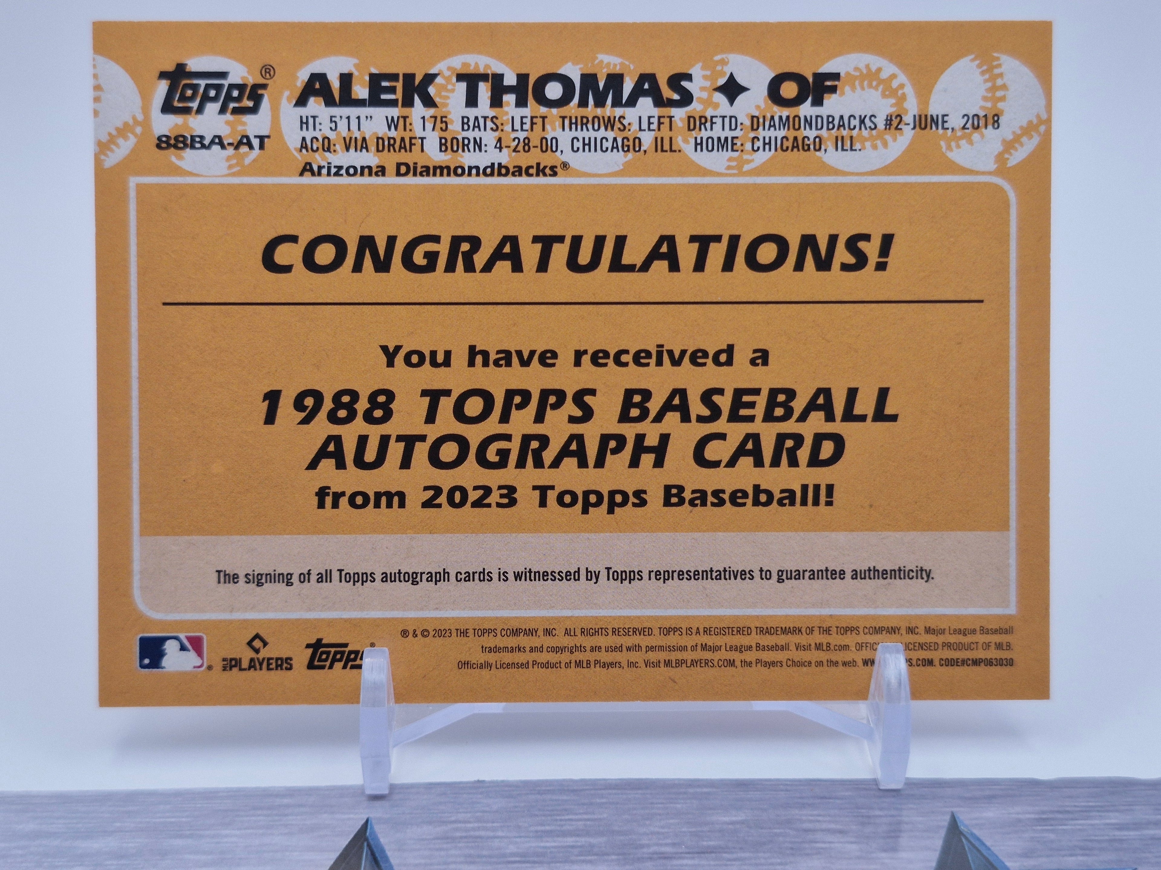 2023 #88BA-AT Alek Thomas 1988 Topps Baseball 35th Anniversary Autographs