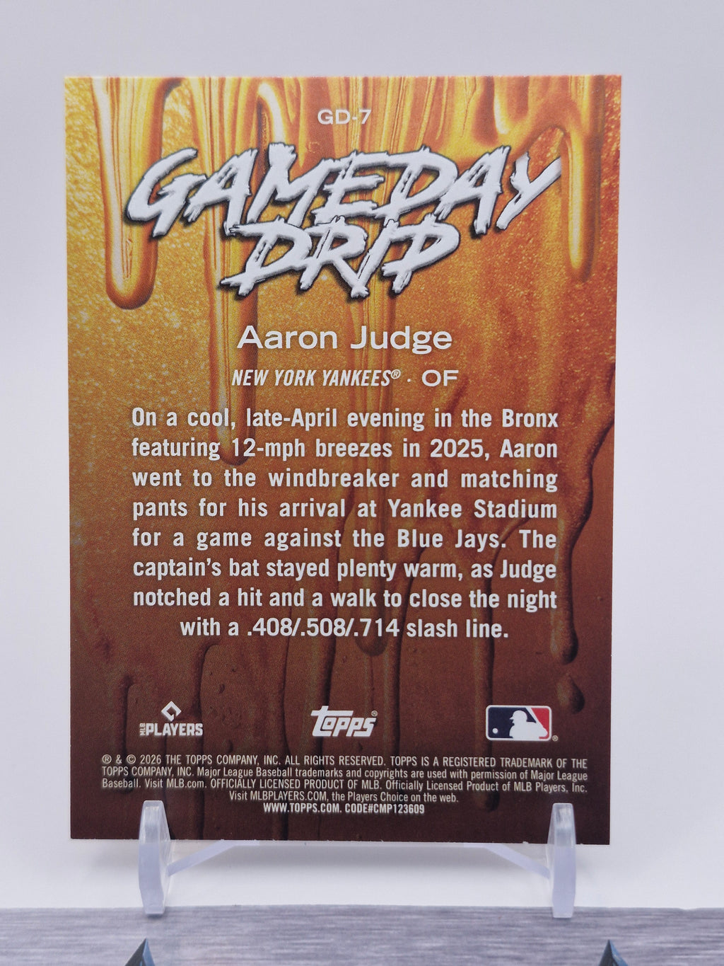 2026 Topps #GD-7 Aaron Judge Gameday Drip