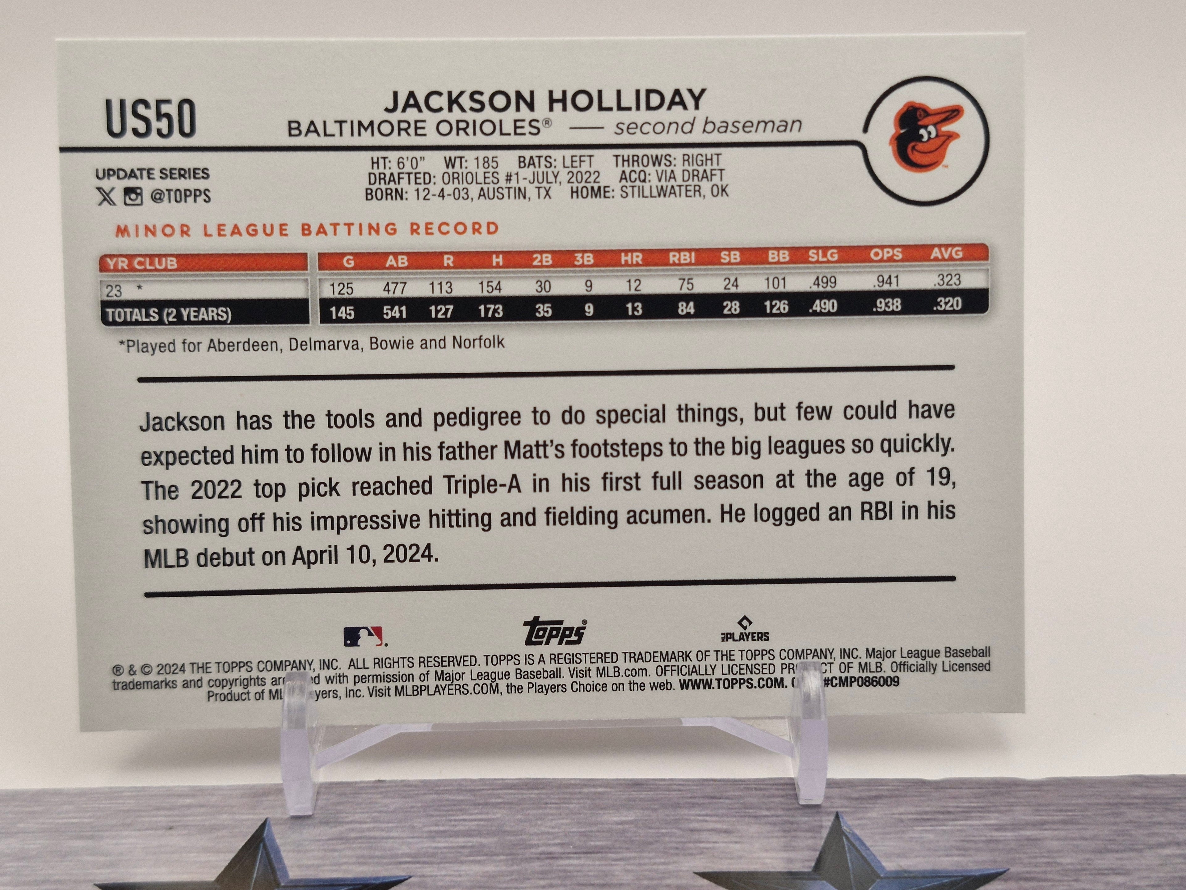 2024 Topps Update #US50 Jackson Holliday Black