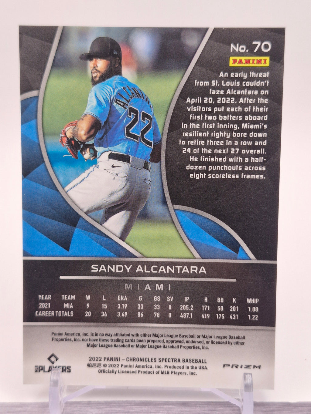 2022 Panini Chronicles #90 Sandy Alcantara Spectra Holo