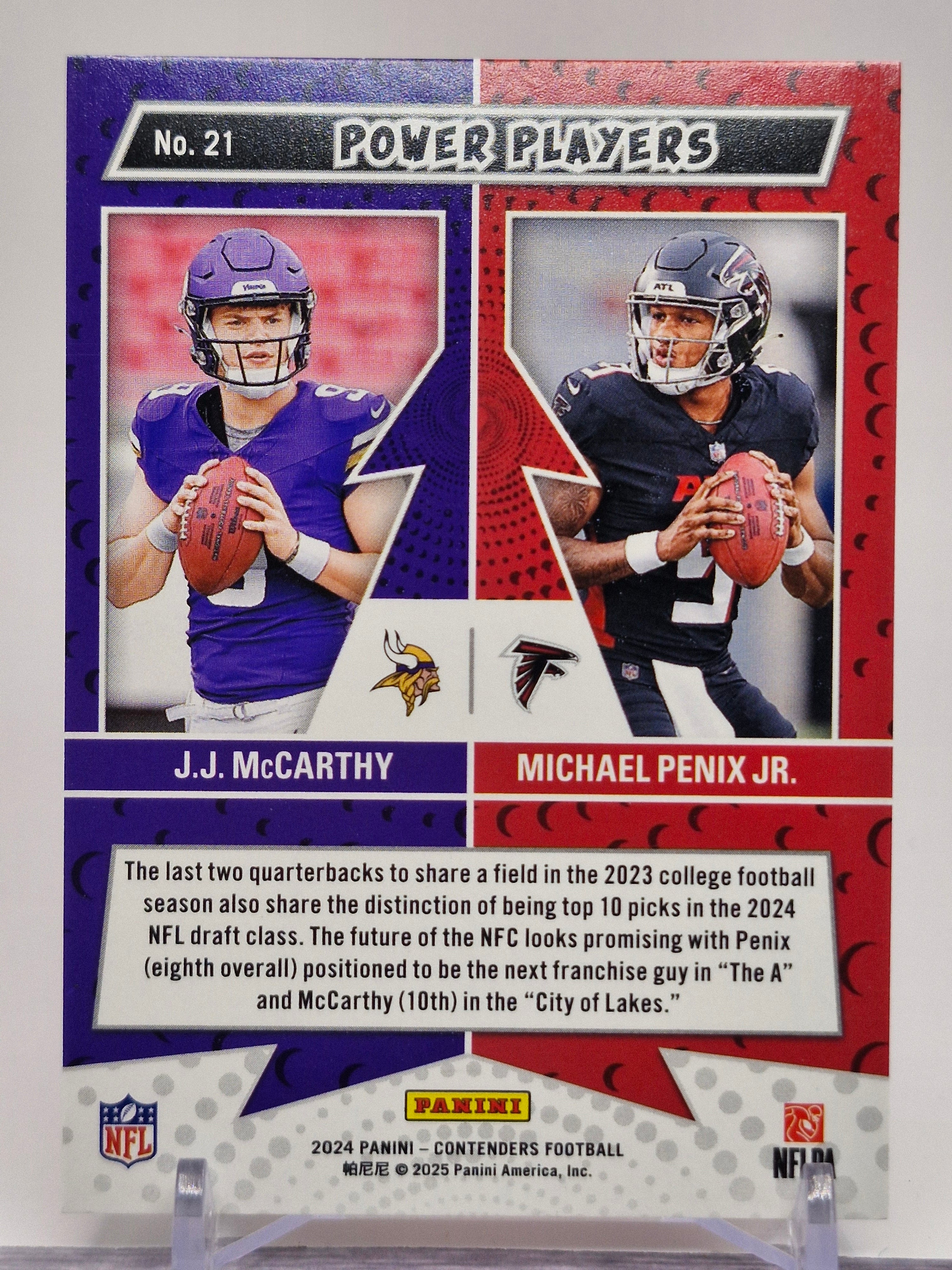 2024 Panini Contenders #21 J.J. McCarthy / Michael Penix Jr. Power Players
