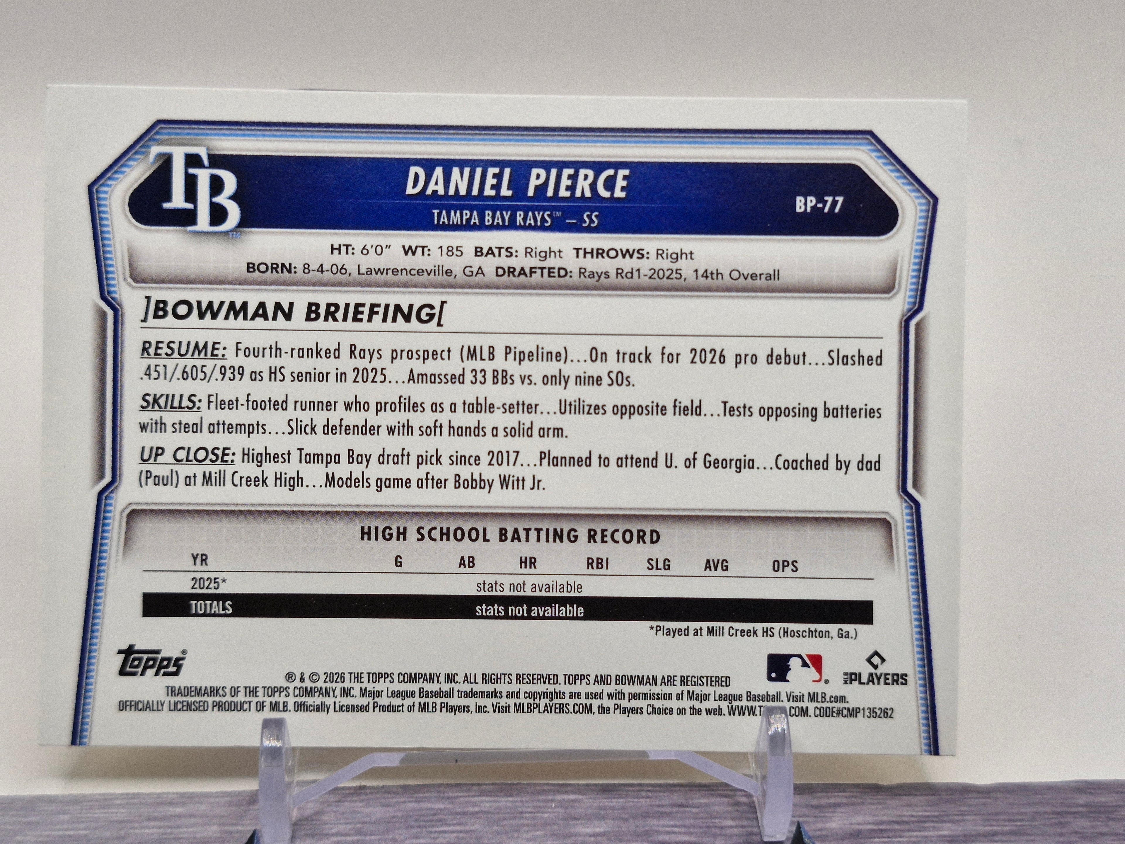 2026 Bowman #BP-77 Daniel Pierce Prospects