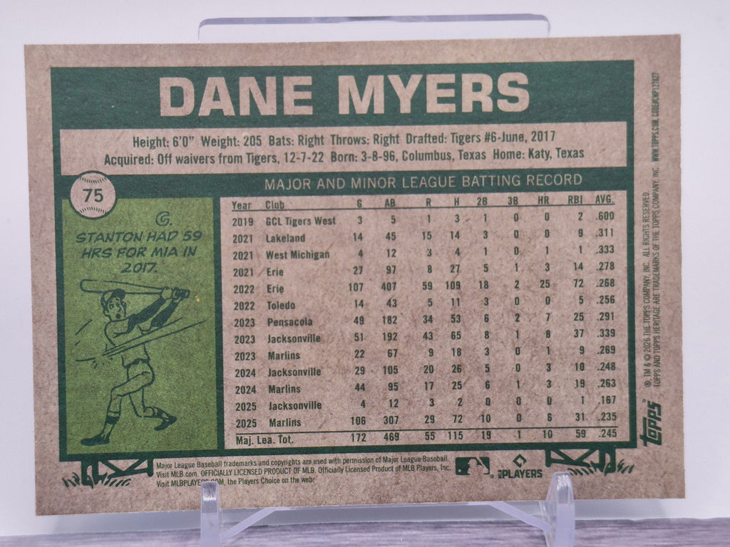 2026 Topps Heritage #75 Dane Myers Chrome Silver Sparkle Refractors
