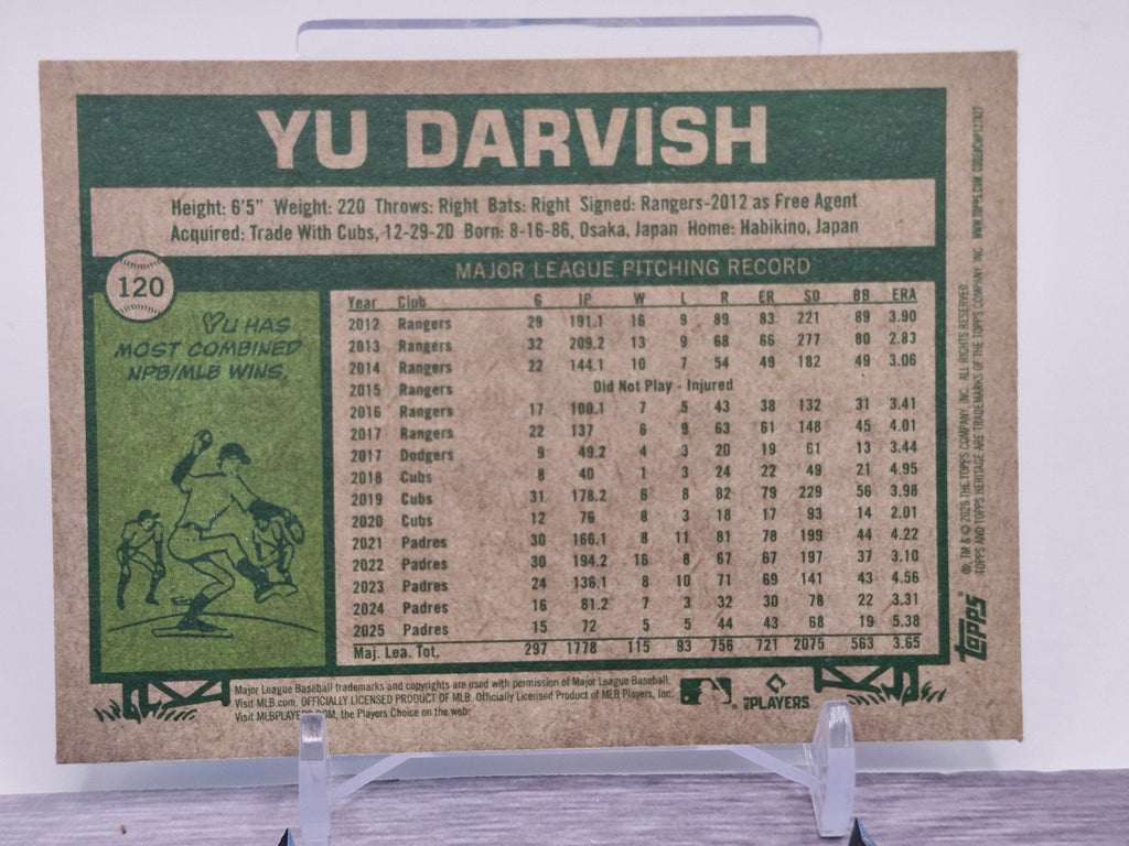 2026 Topps Heritage #120 Yu Darvish Chrome Aqua Sparkle Refractors
