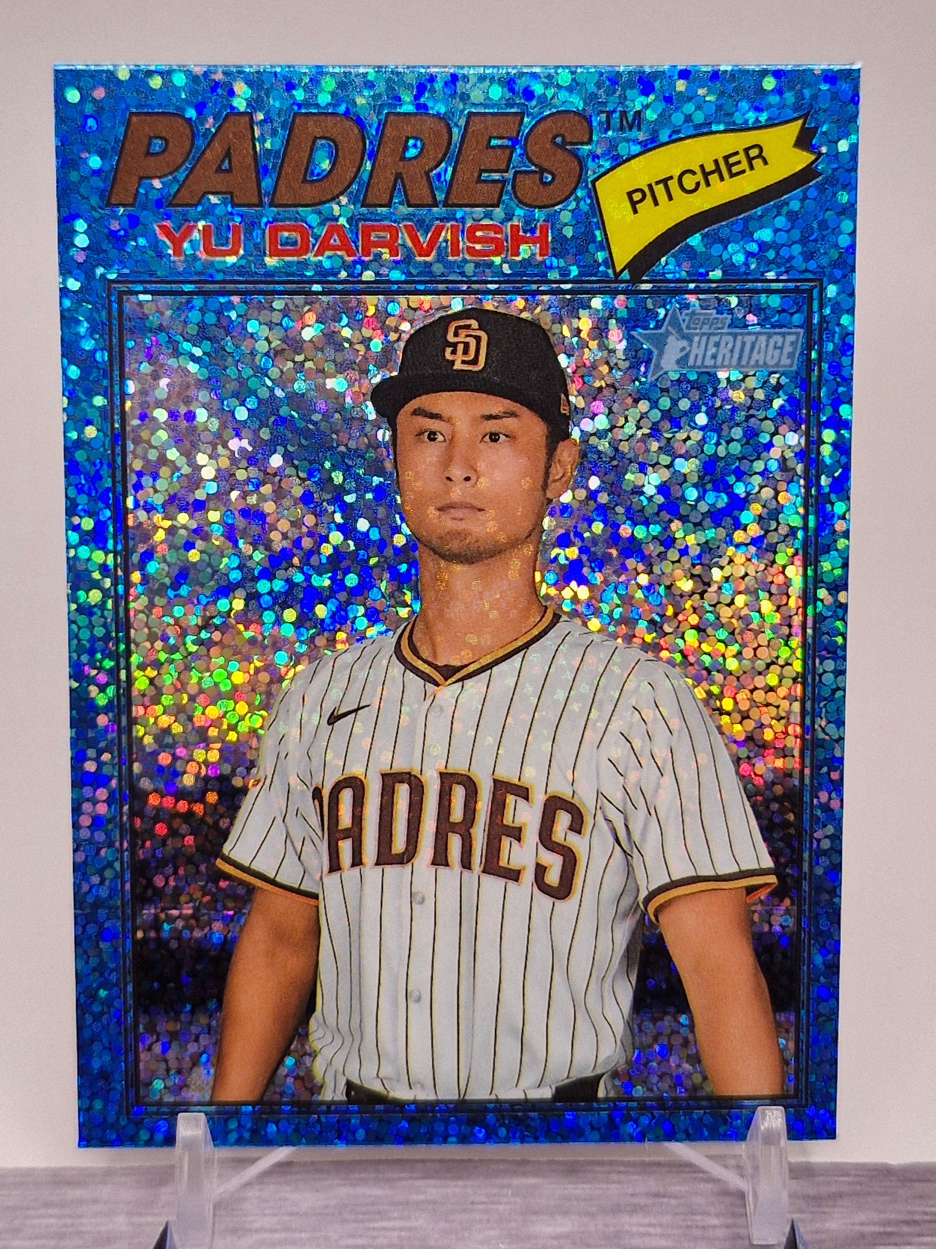 2026 Topps Heritage #120 Yu Darvish Chrome Aqua Sparkle Refractors