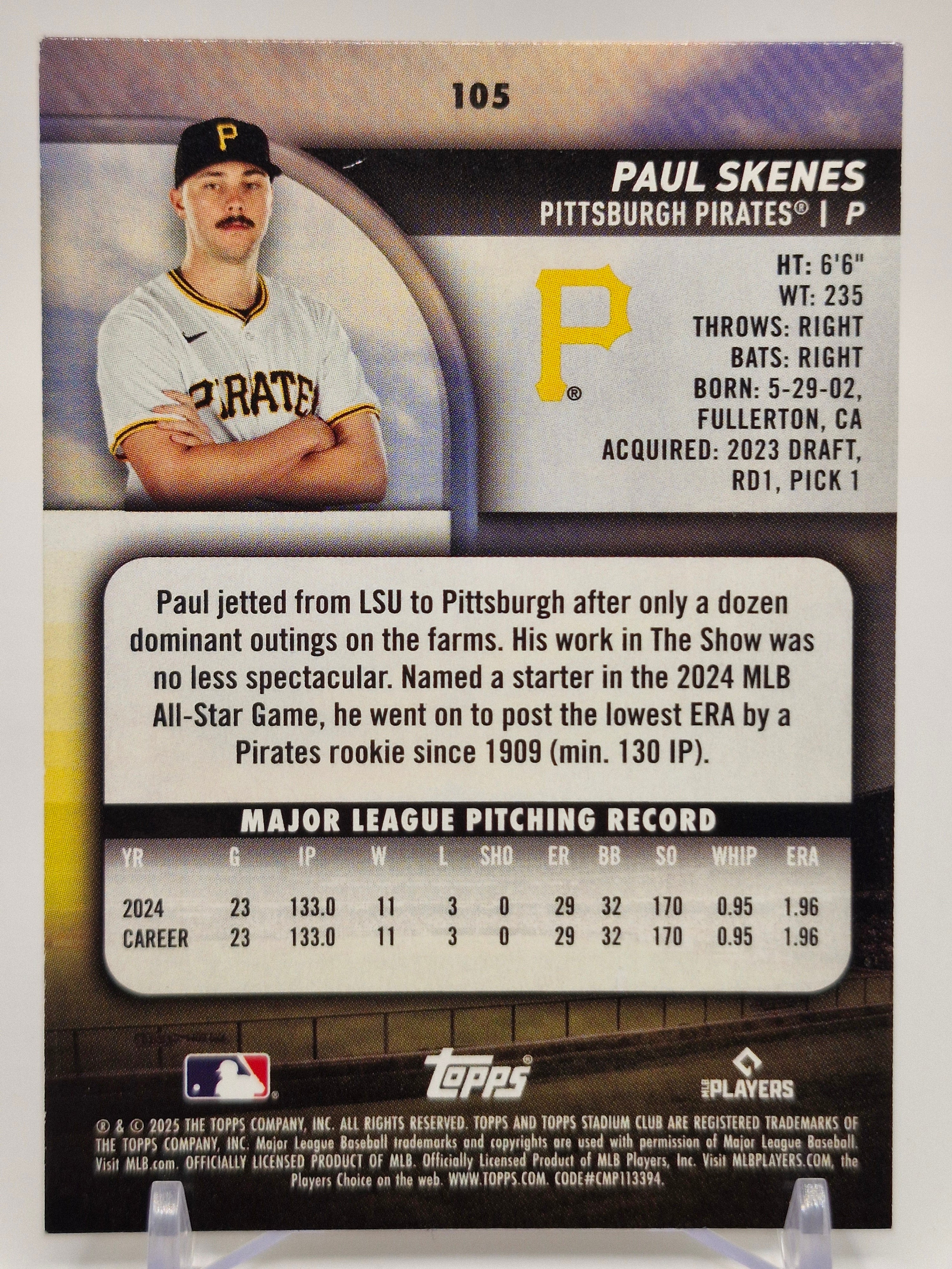 2025 Stadium Club #105 Paul Skenes Blue Foil