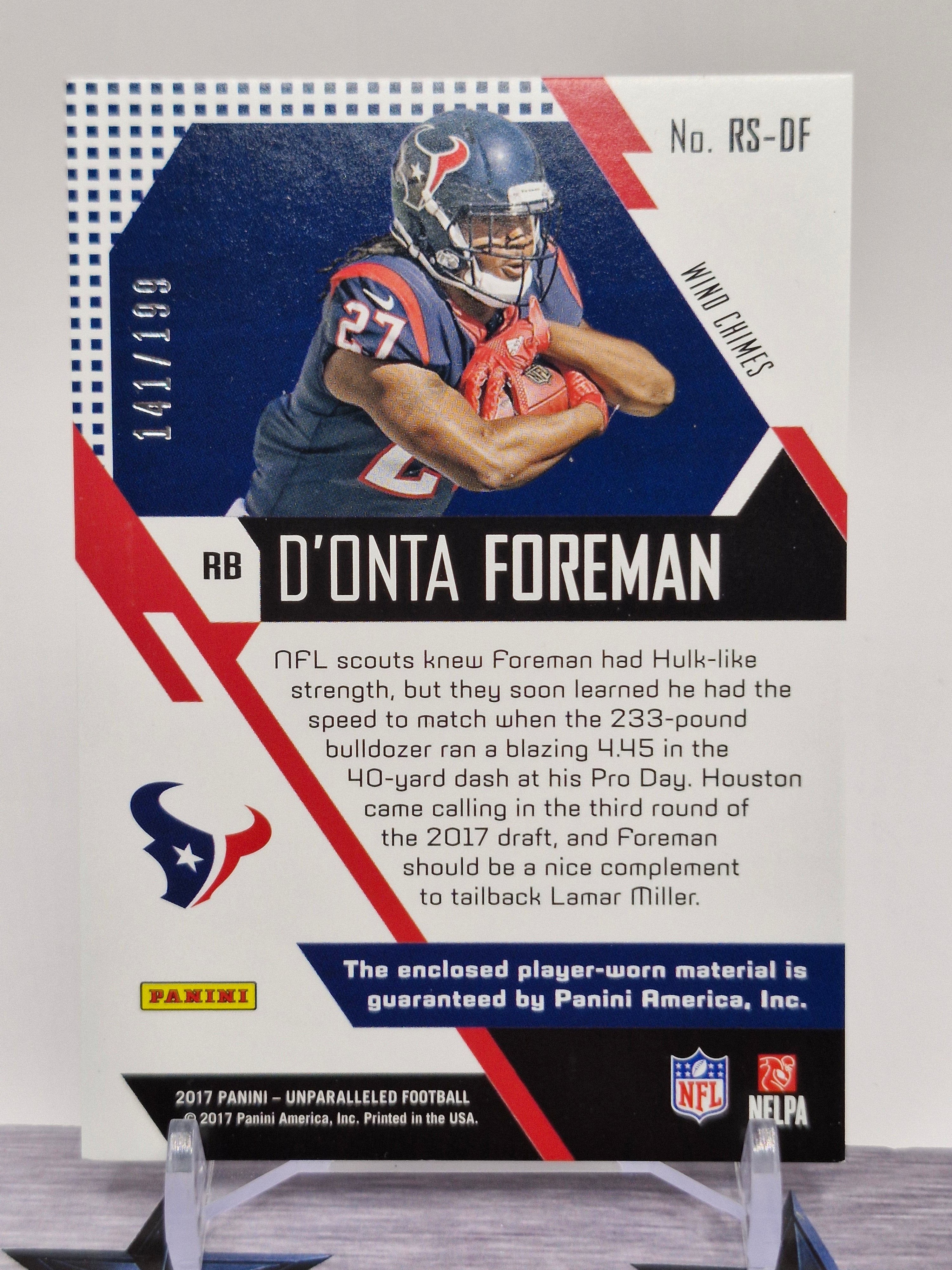 2017 Panini Unparalleled #RS-DF D'Onta Foreman Rookie Stitches Jersey #/199