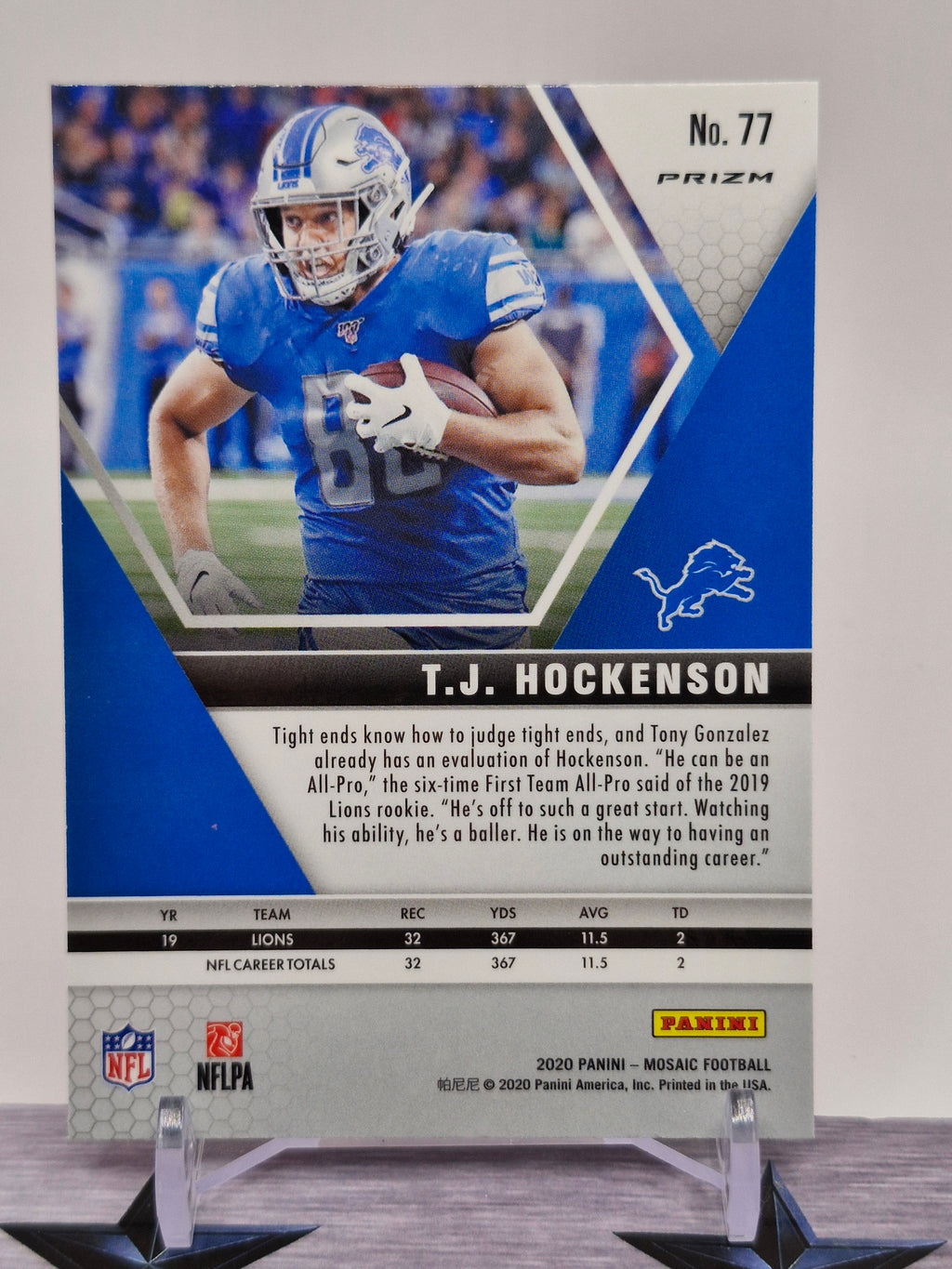 2020 Panini Mosaic #77 T.J. Hockenson Prizm Reactive Orange