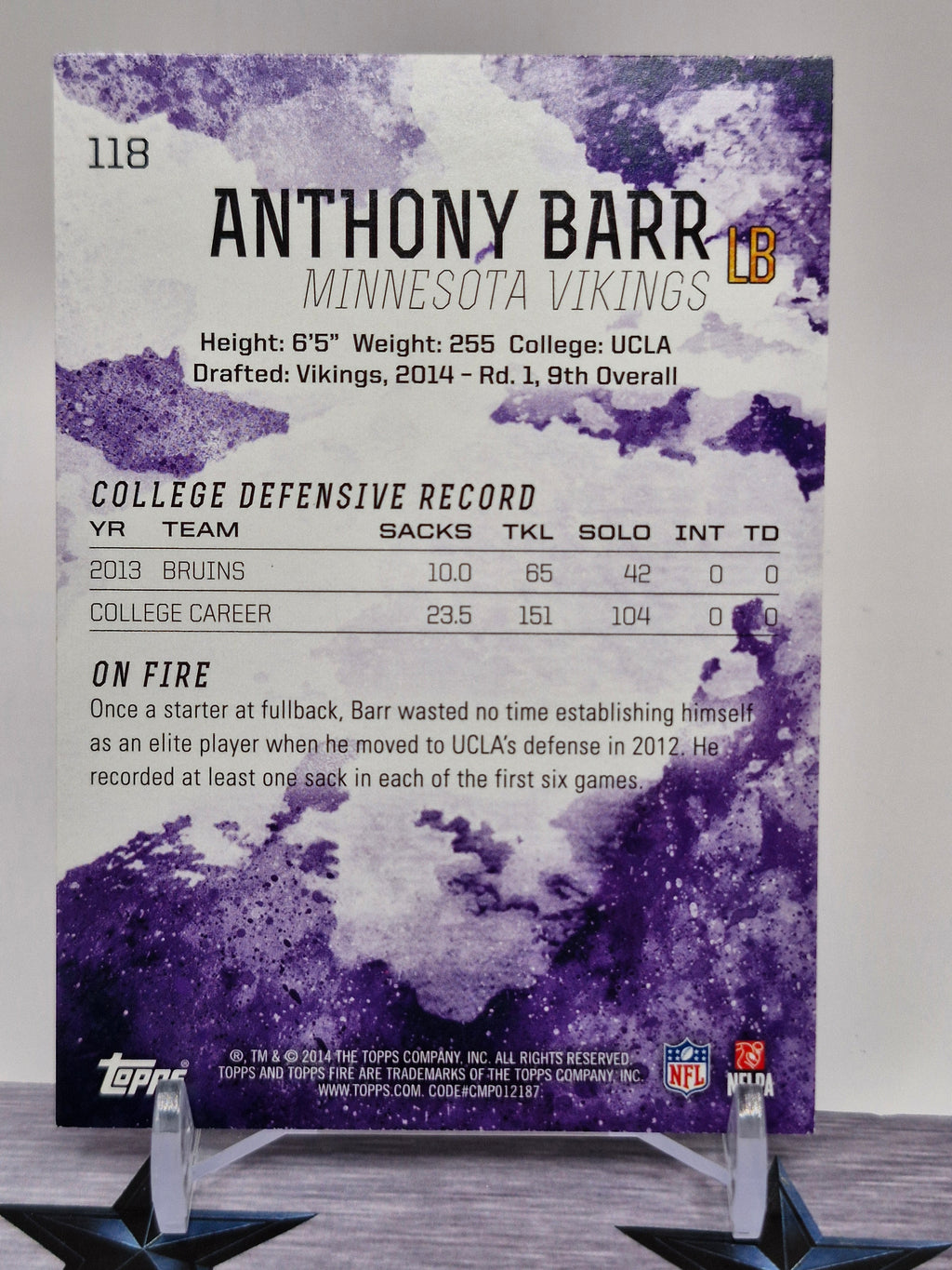 2014 Topps Fire #118 Anthony Barr Flame Foil