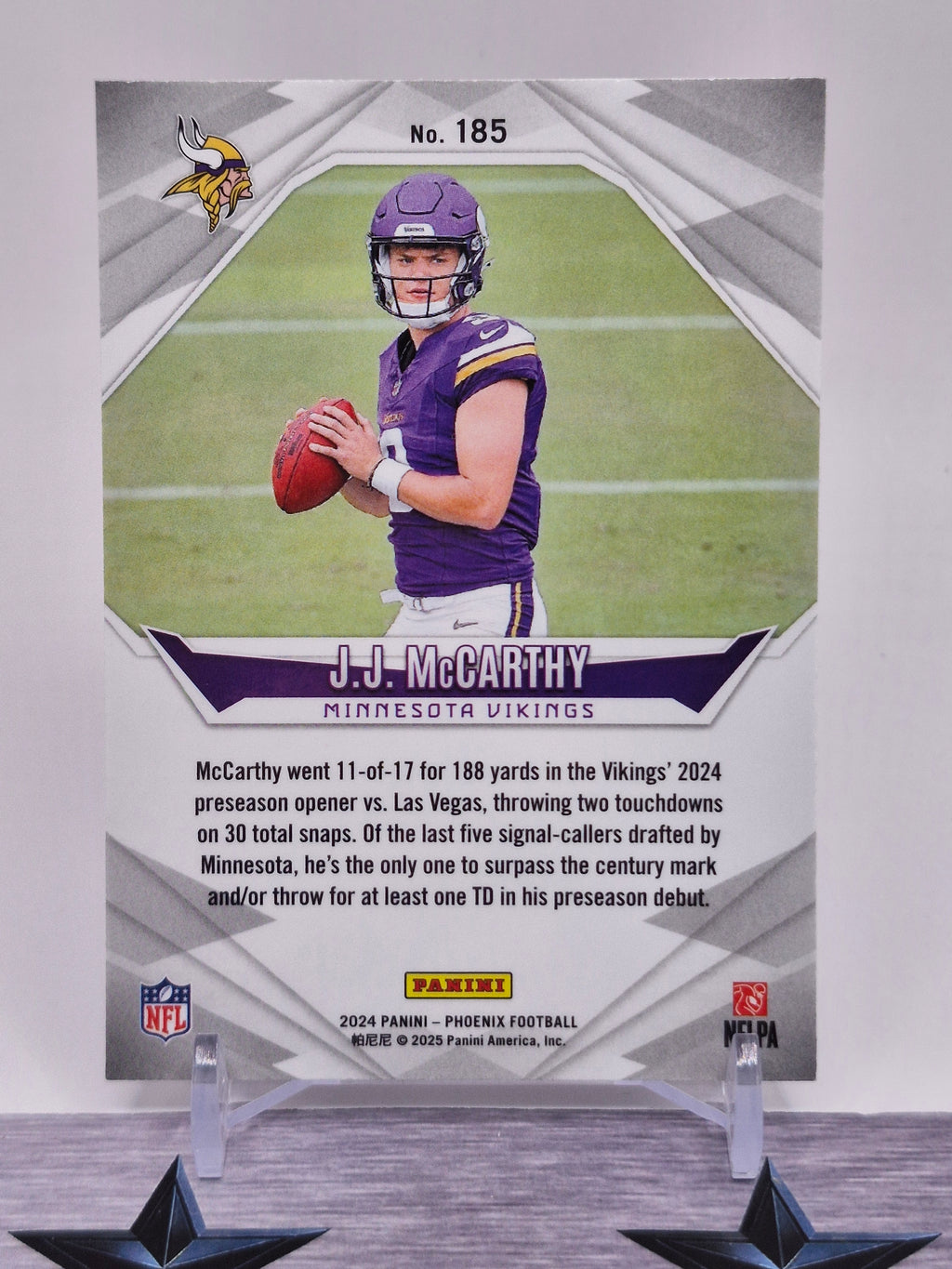 2024 Panini Phoenix #185 J.J. McCarthy Gold Lazer #/10