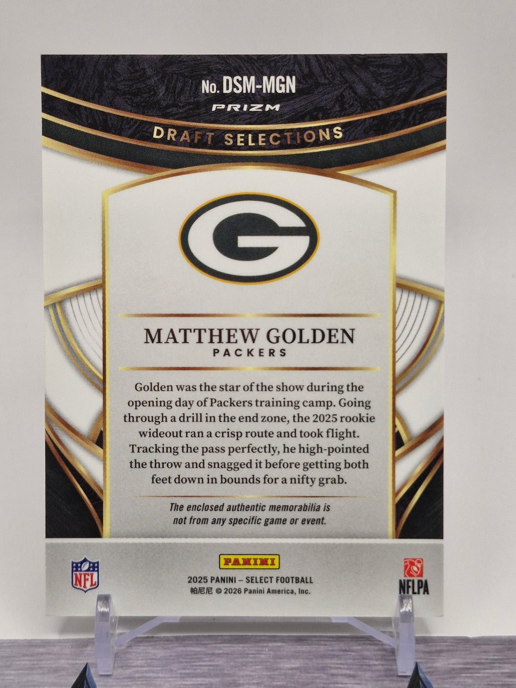 2025 Panini Select #DSM-MGN Matthew Golden Draft Selections Memorabilia