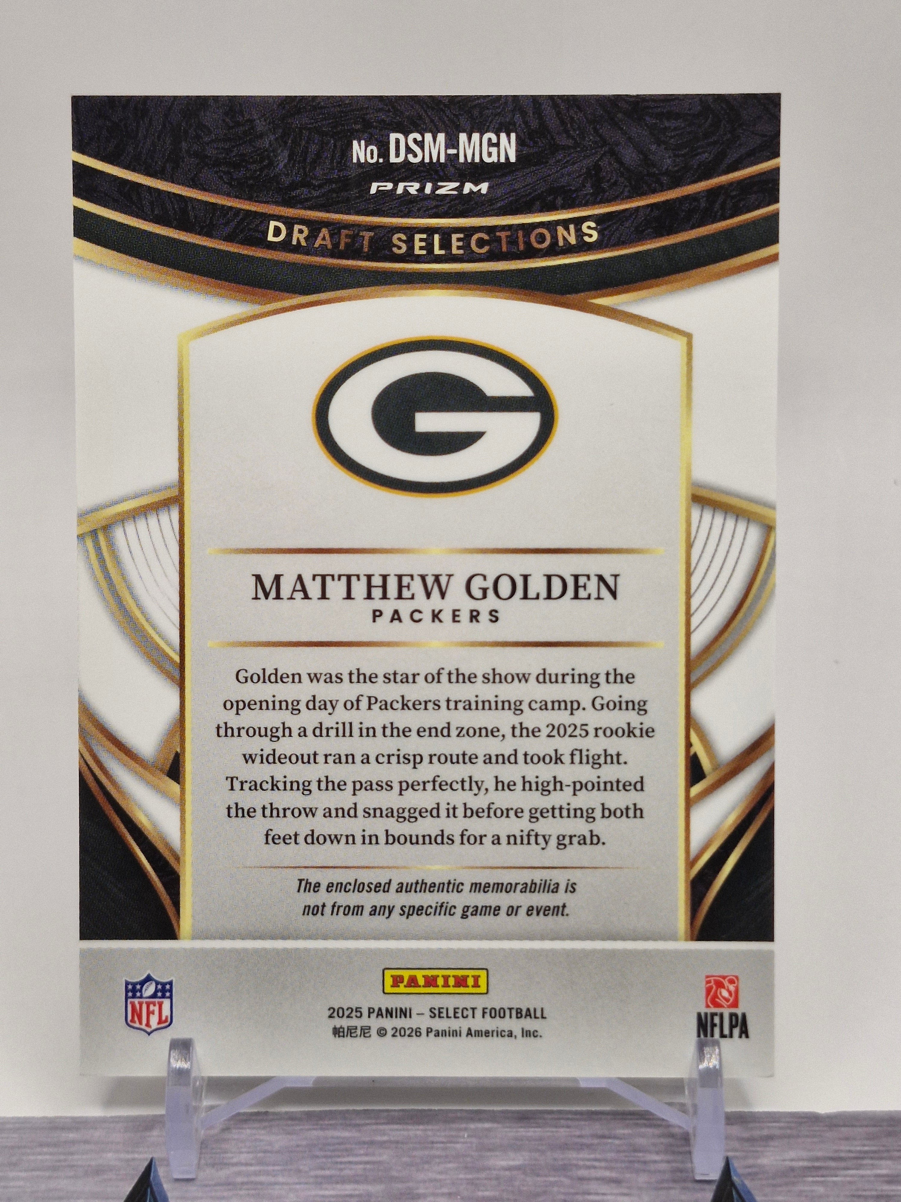 2025 Panini Select #DSM-MGN Matthew Golden Draft Selections Memorabilia
