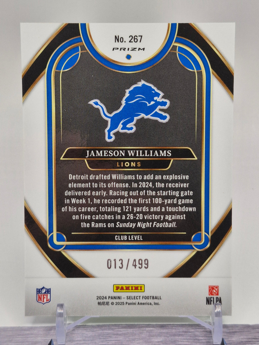 2024 Panini Select #267 Jameson Williams Neon Green Prizm Shock #/499