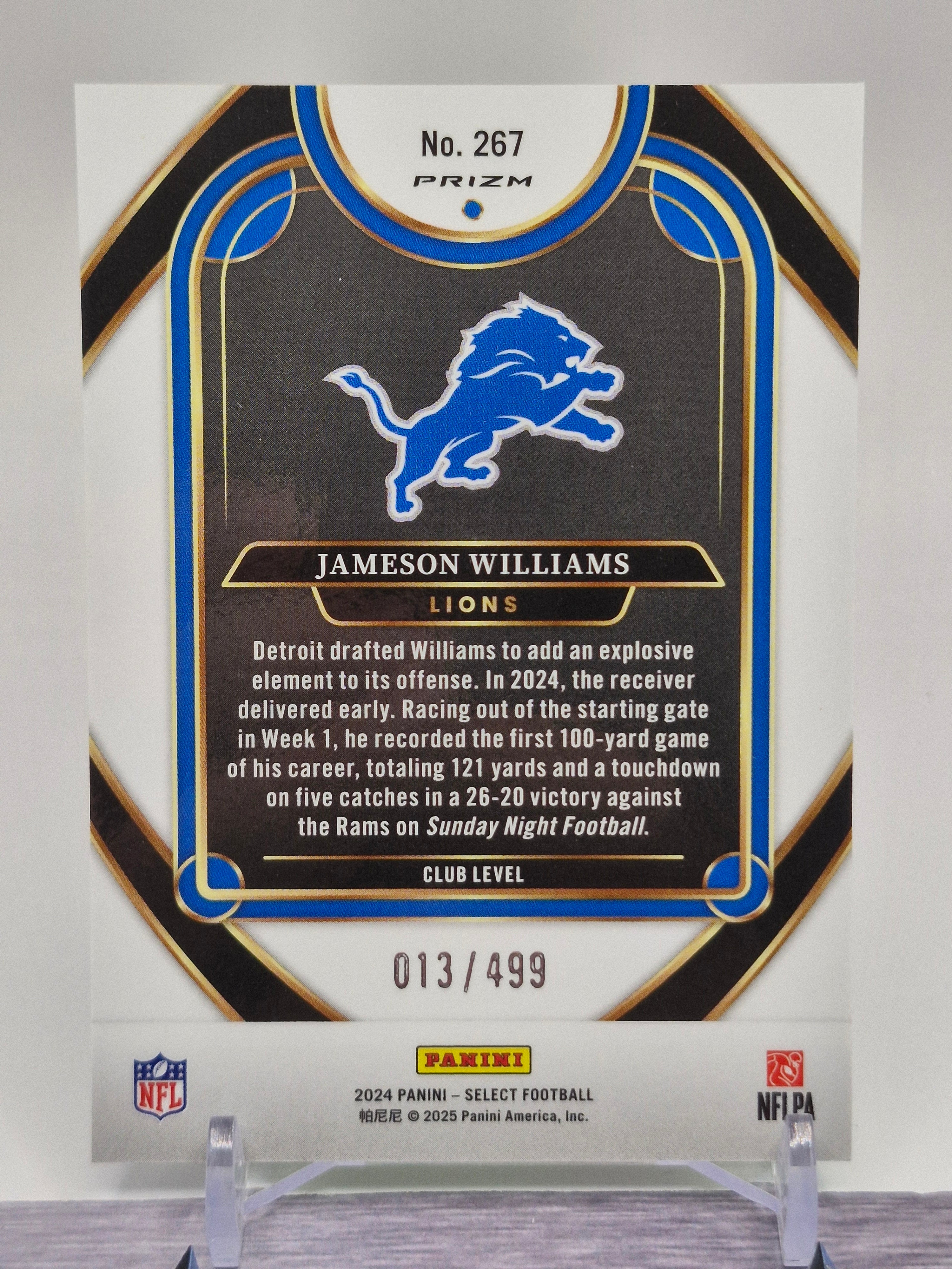 2024 Panini Select #267 Jameson Williams Neon Green Prizm Shock #/499