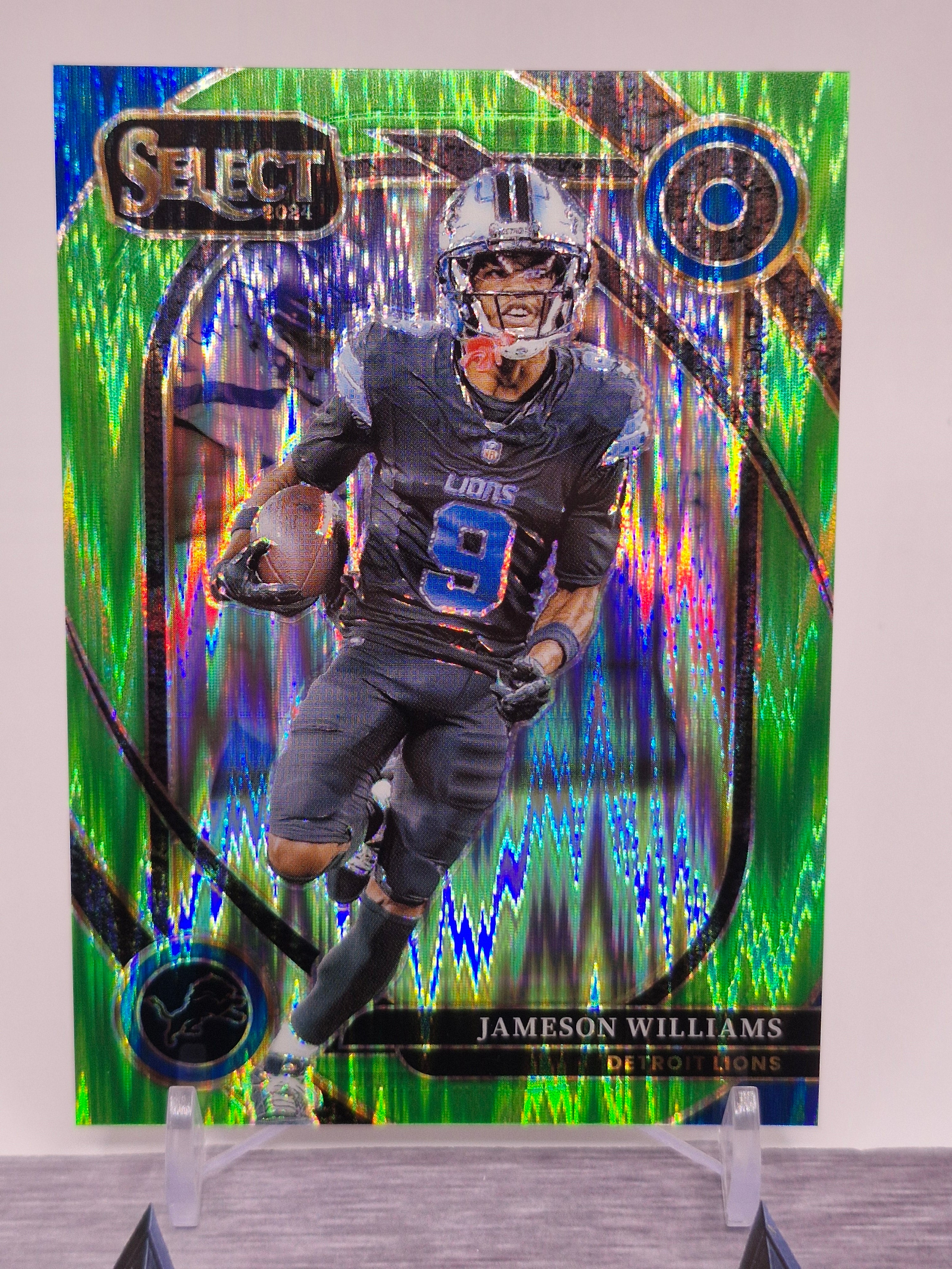 2024 Panini Select #267 Jameson Williams Neon Green Prizm Shock #/499