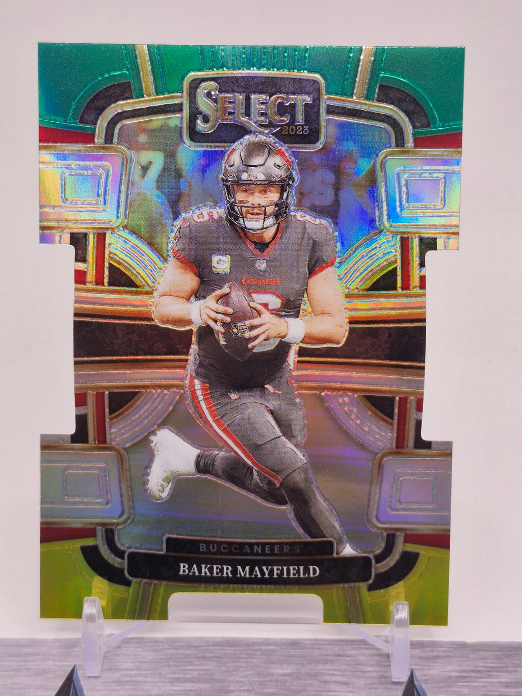 2023 Panini Select #92 Baker Mayfield Green and Yellow Prizms Die Cuts