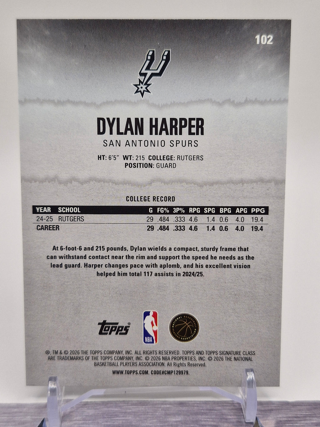 2025-26 Topps Signature Class #102 Dylan Harper
