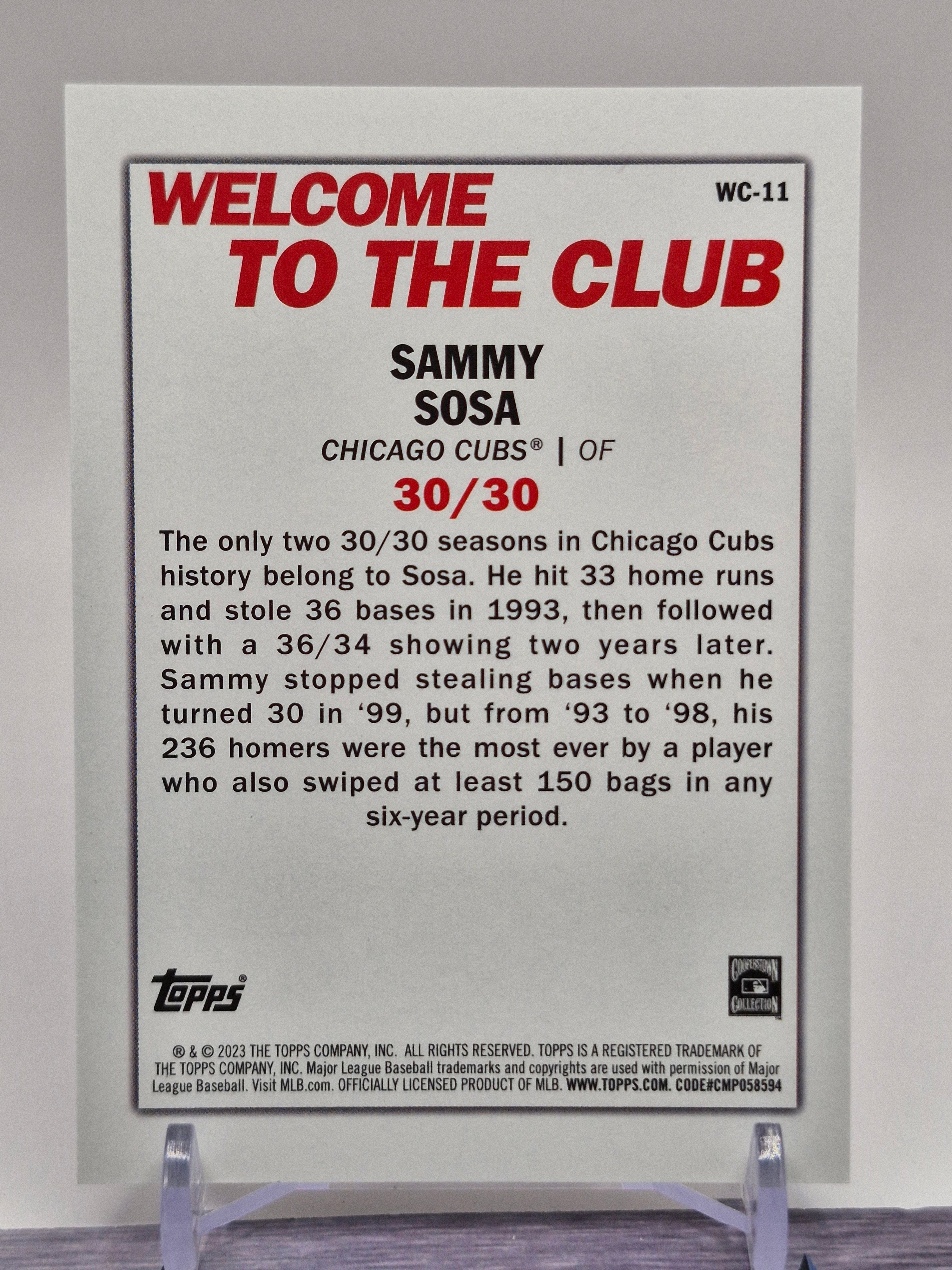 2023 Topps #WC-11 Sammy Sosa Welcome to the Club Black #/299