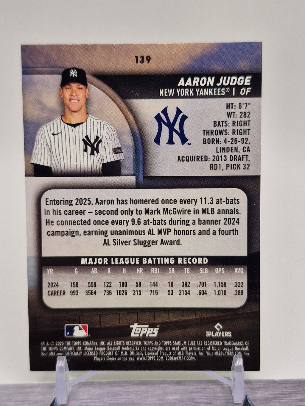 2025 Stadium Club #139 Aaron Judge Lime Green