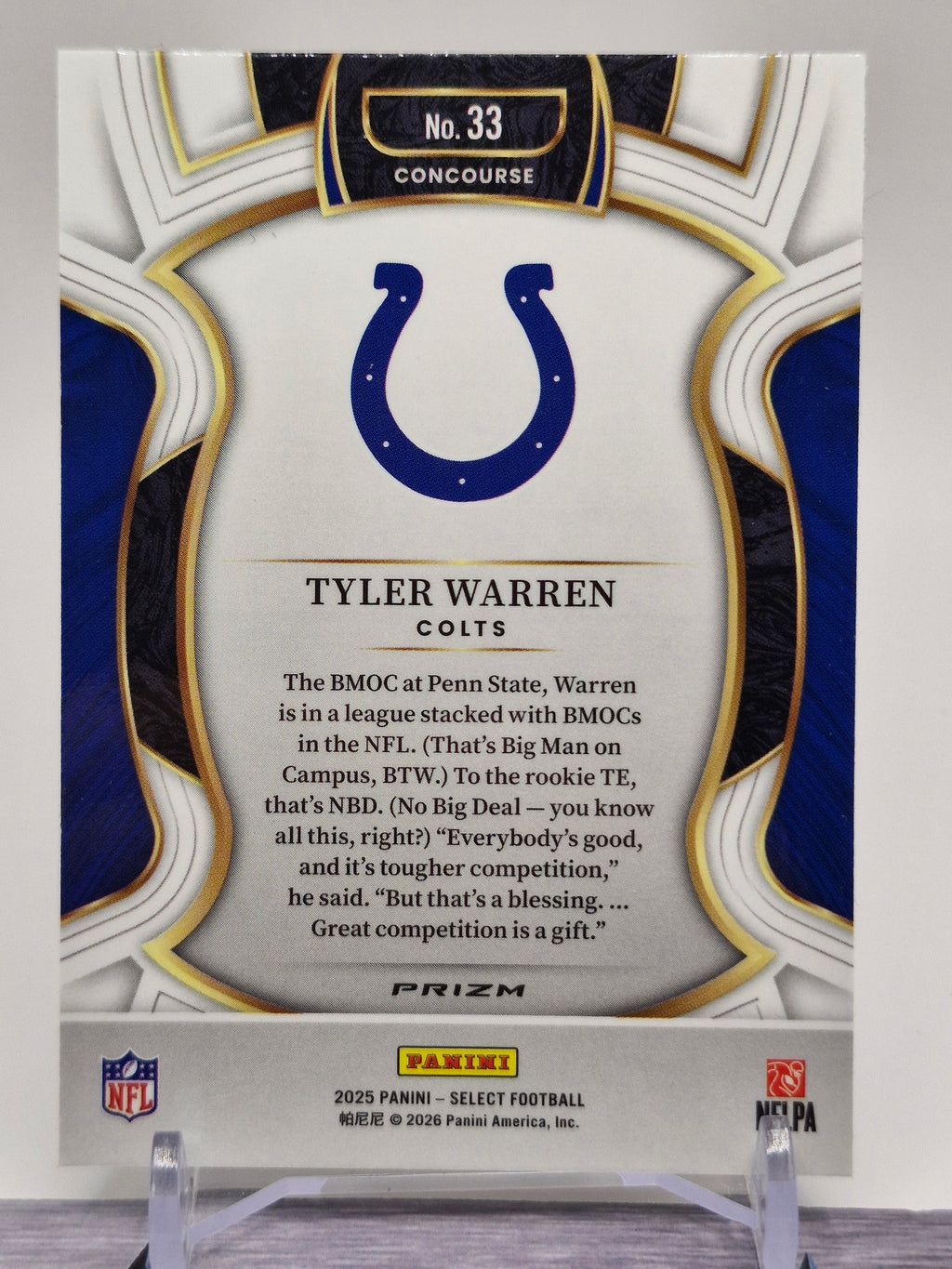 2025 Panini Select #33 Tyler Warren Red and Blue Prizm Shock