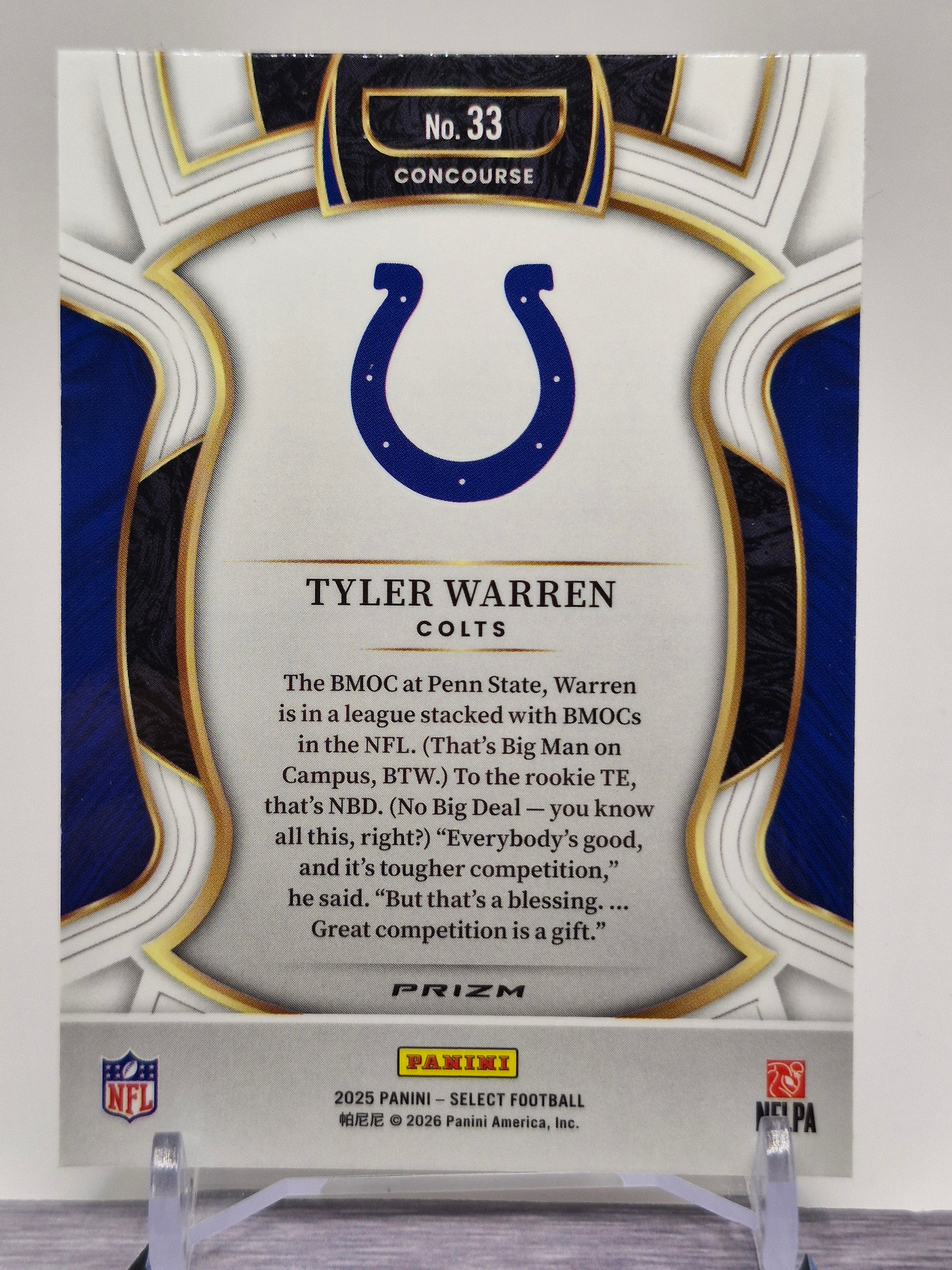 2025 Panini Select #33 Tyler Warren Red and Blue Prizm Shock