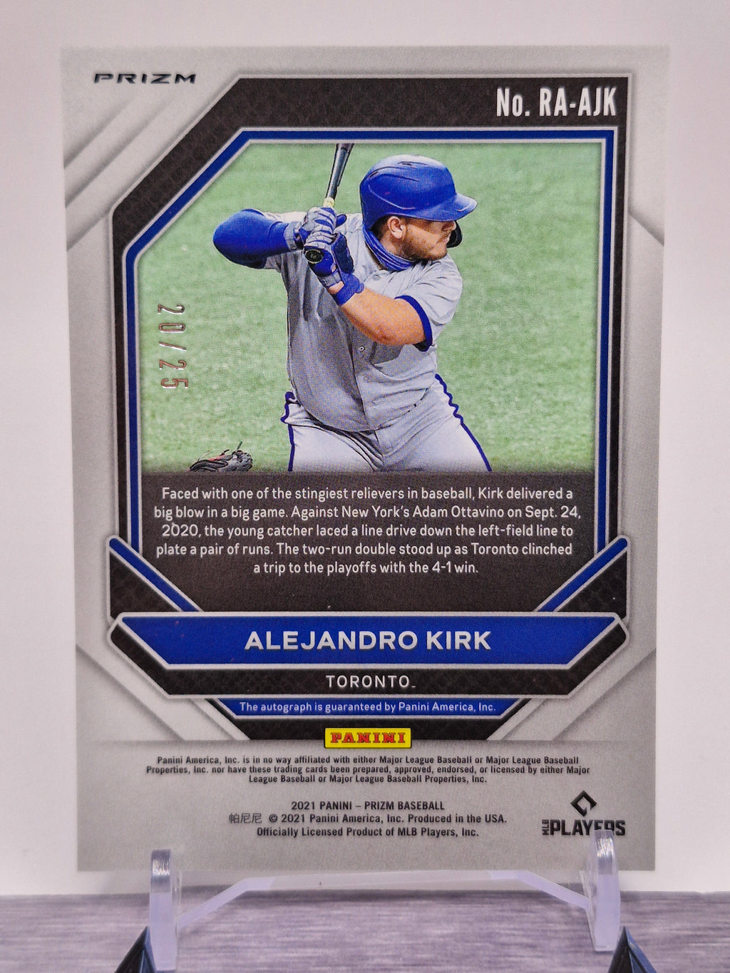 2021 Panini Prizm #RA-AJK Alejandro Kirk Rookie Autographs Navy Blue Cracked Ice