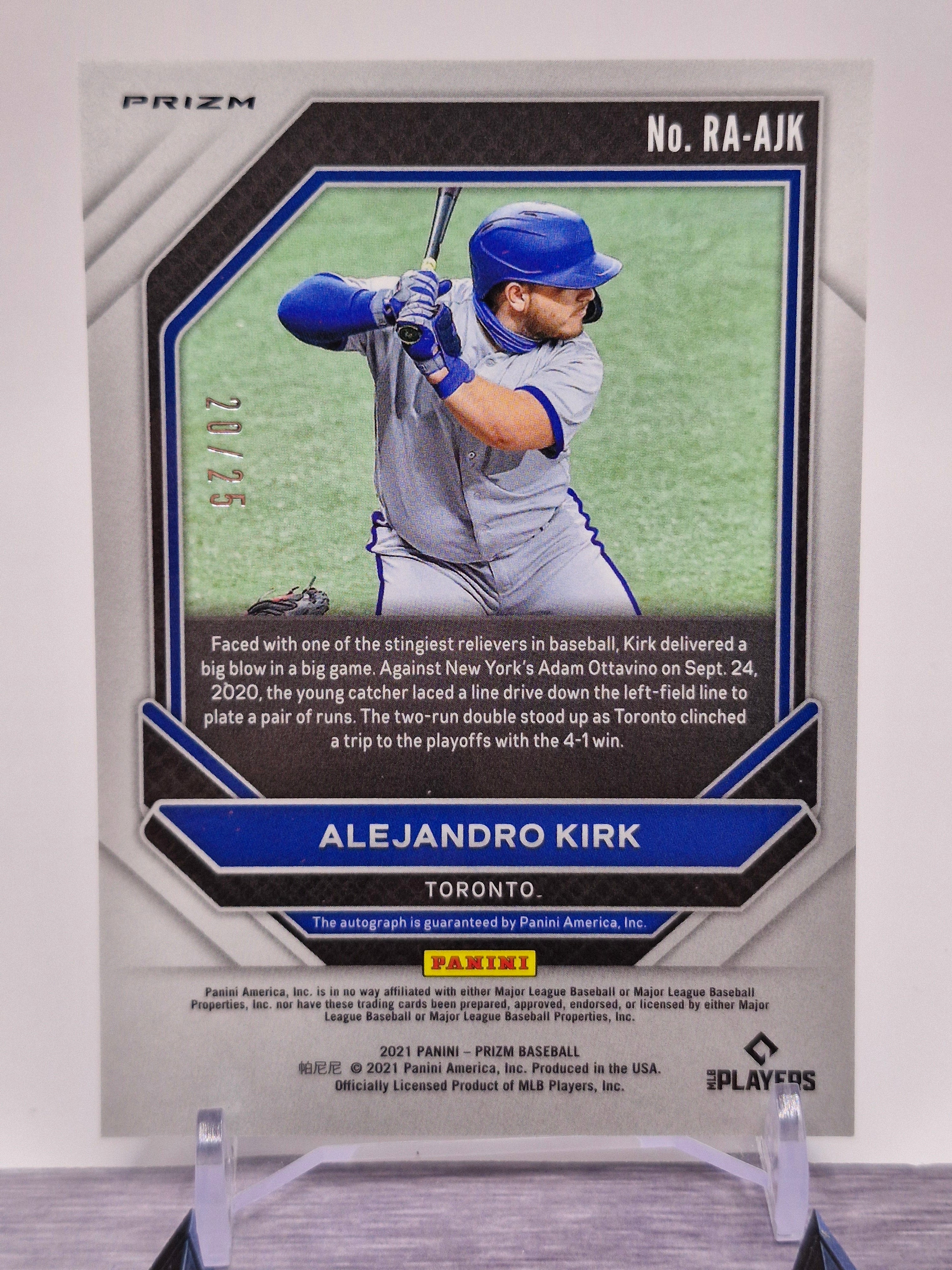 2021 Panini Prizm #RA-AJK Alejandro Kirk Rookie Autographs Navy Blue Cracked Ice