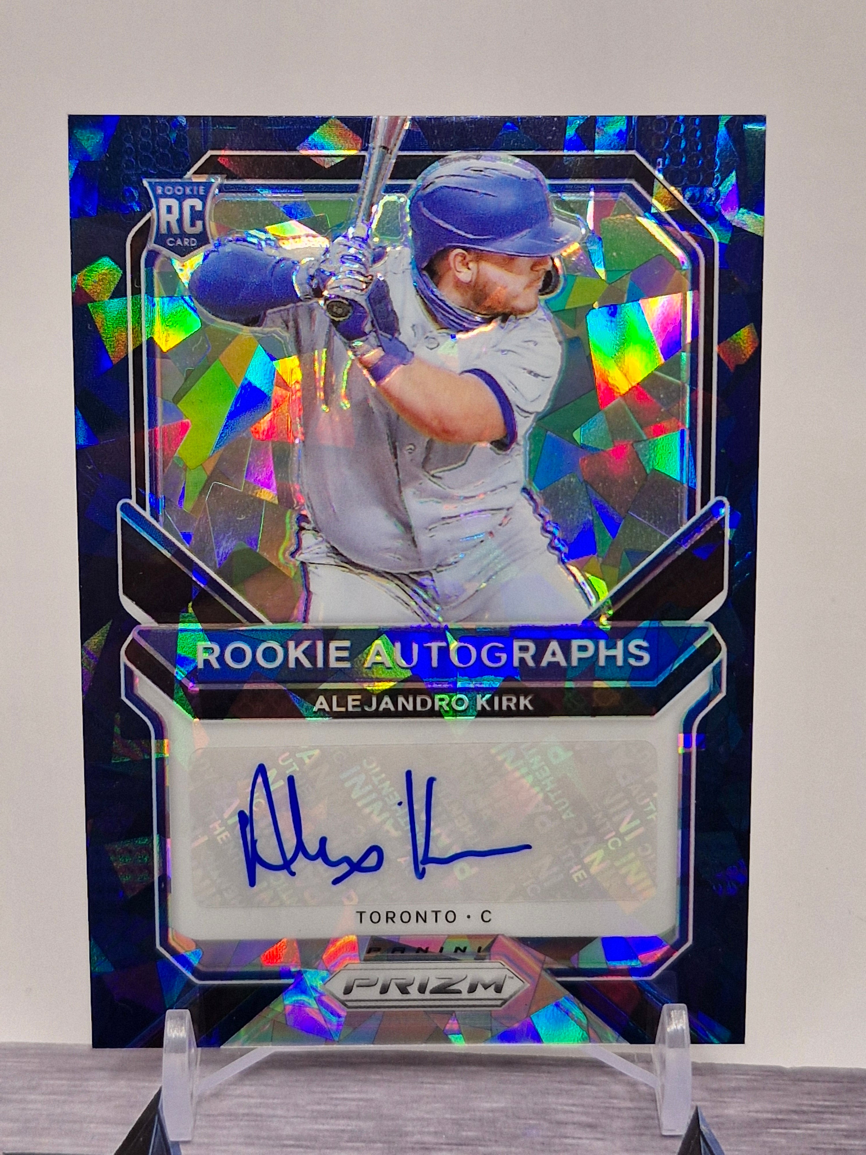 2021 Panini Prizm #RA-AJK Alejandro Kirk Rookie Autographs Navy Blue Cracked Ice