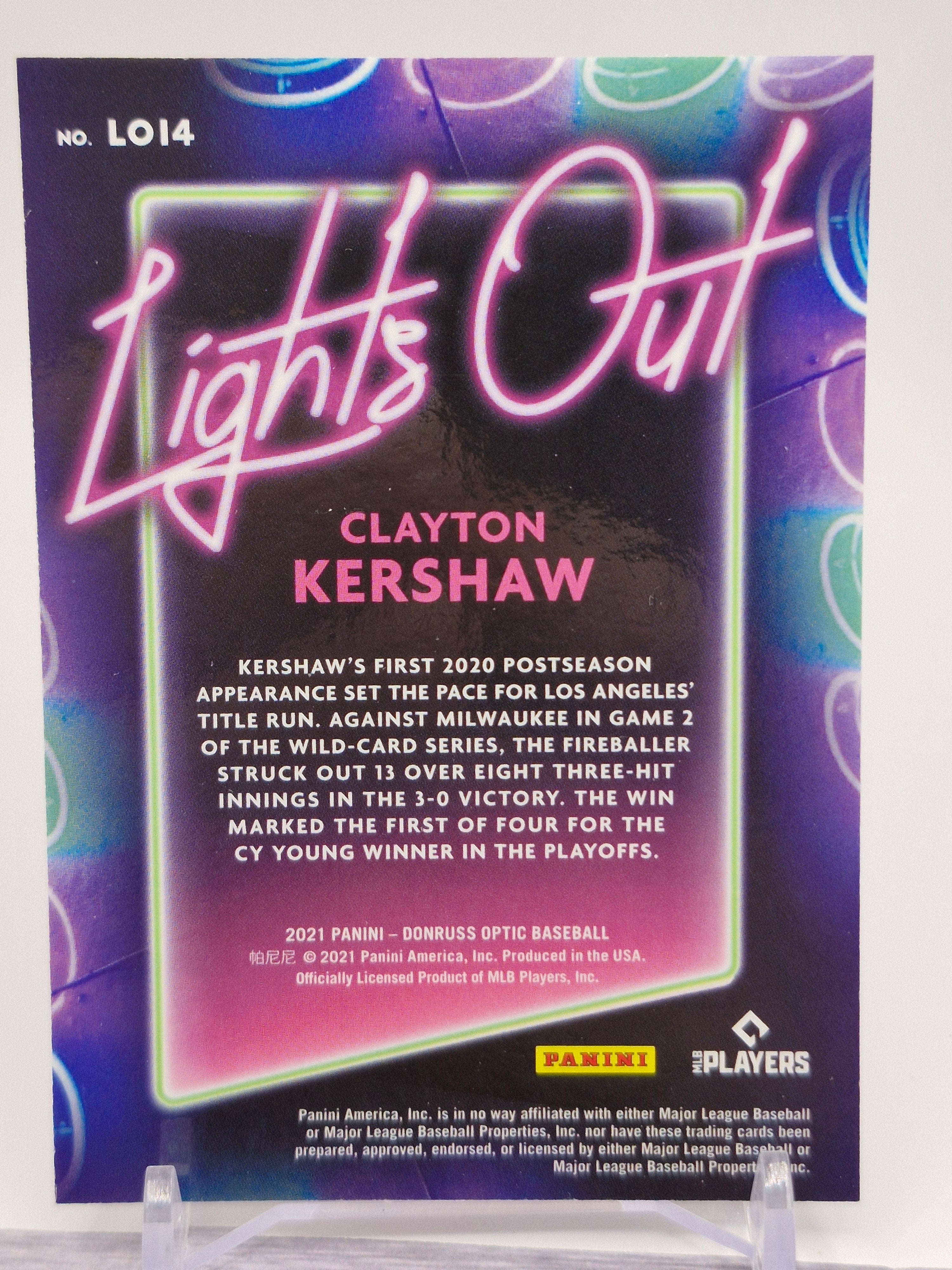 2021 Donruss Optic #LO14 Clayton Kershaw Lights Out Holo