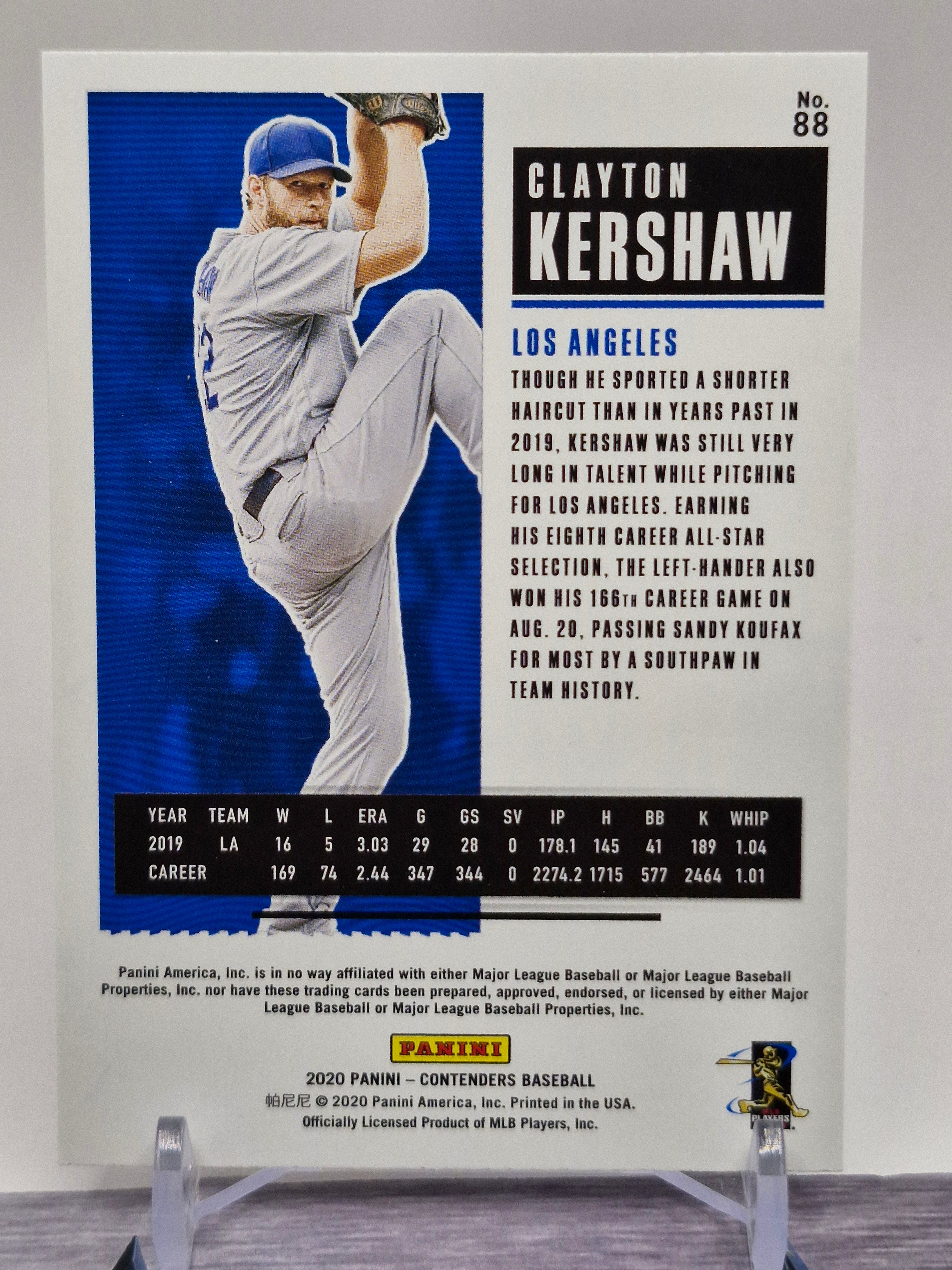 2020 Panini Contenders #88 Clayton Kershaw Season Ticket Purple