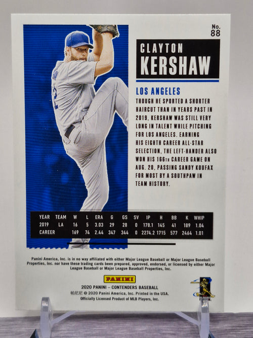 2020 Panini Contenders #88 Clayton Kershaw Season Ticket Purple