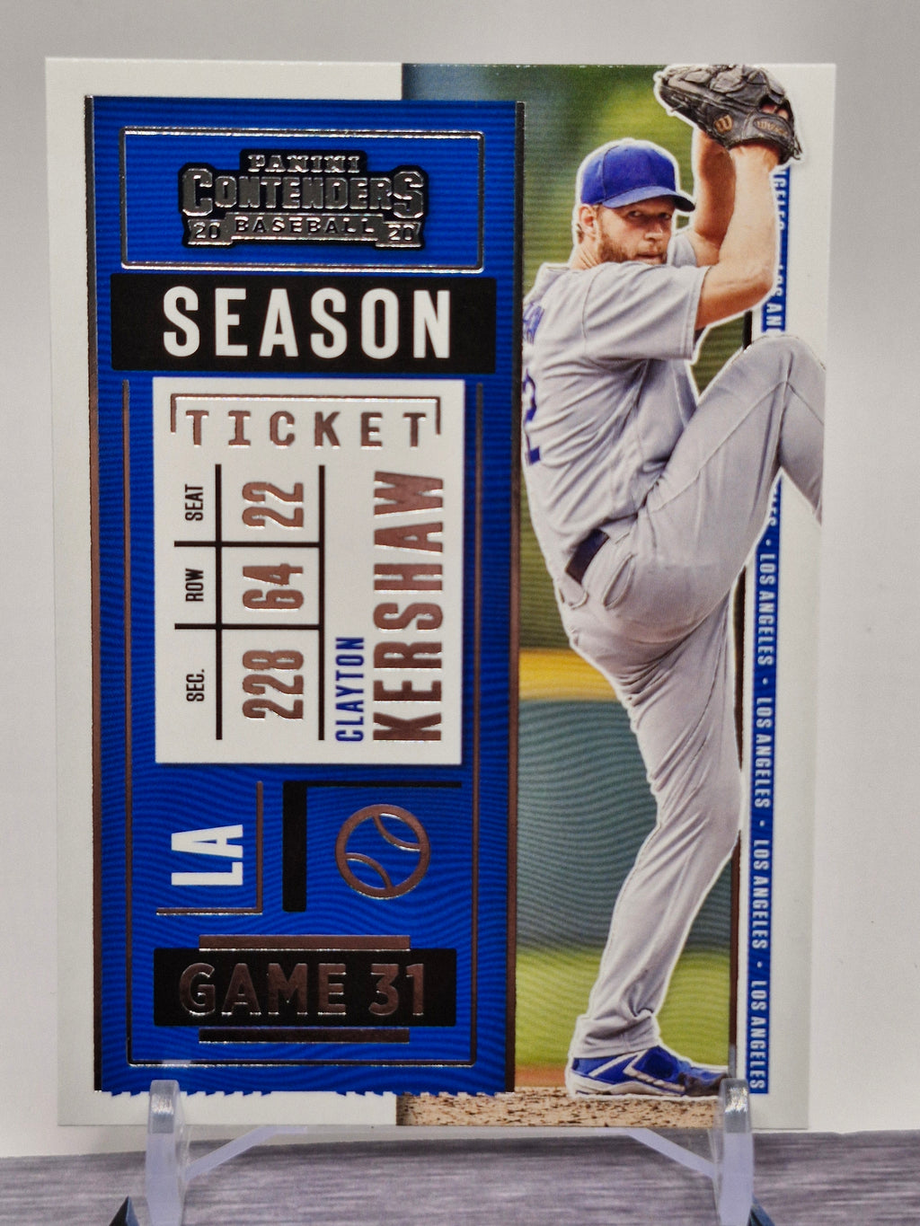 2020 Panini Contenders #88 Clayton Kershaw Season Ticket Purple