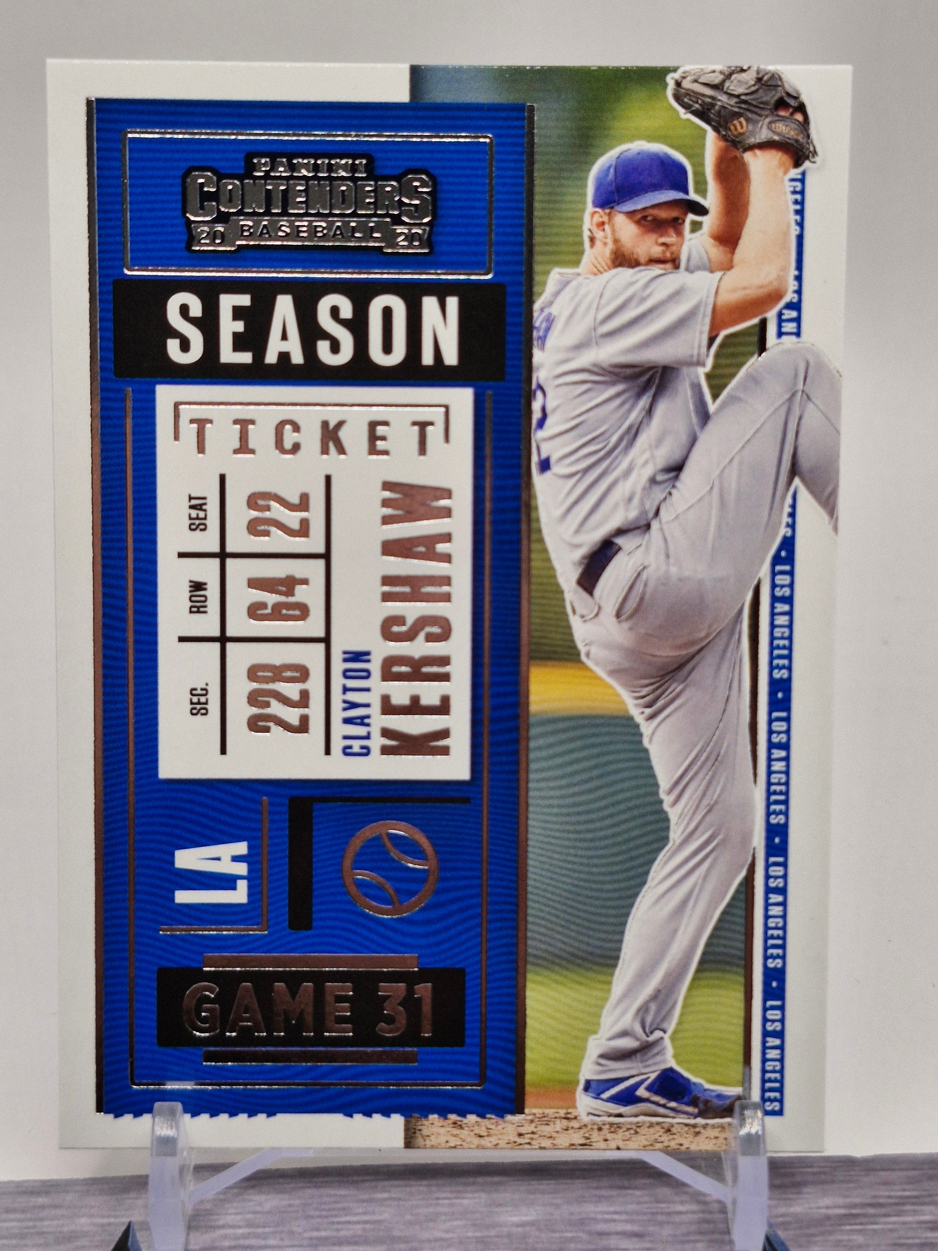 2020 Panini Contenders #88 Clayton Kershaw Season Ticket Purple