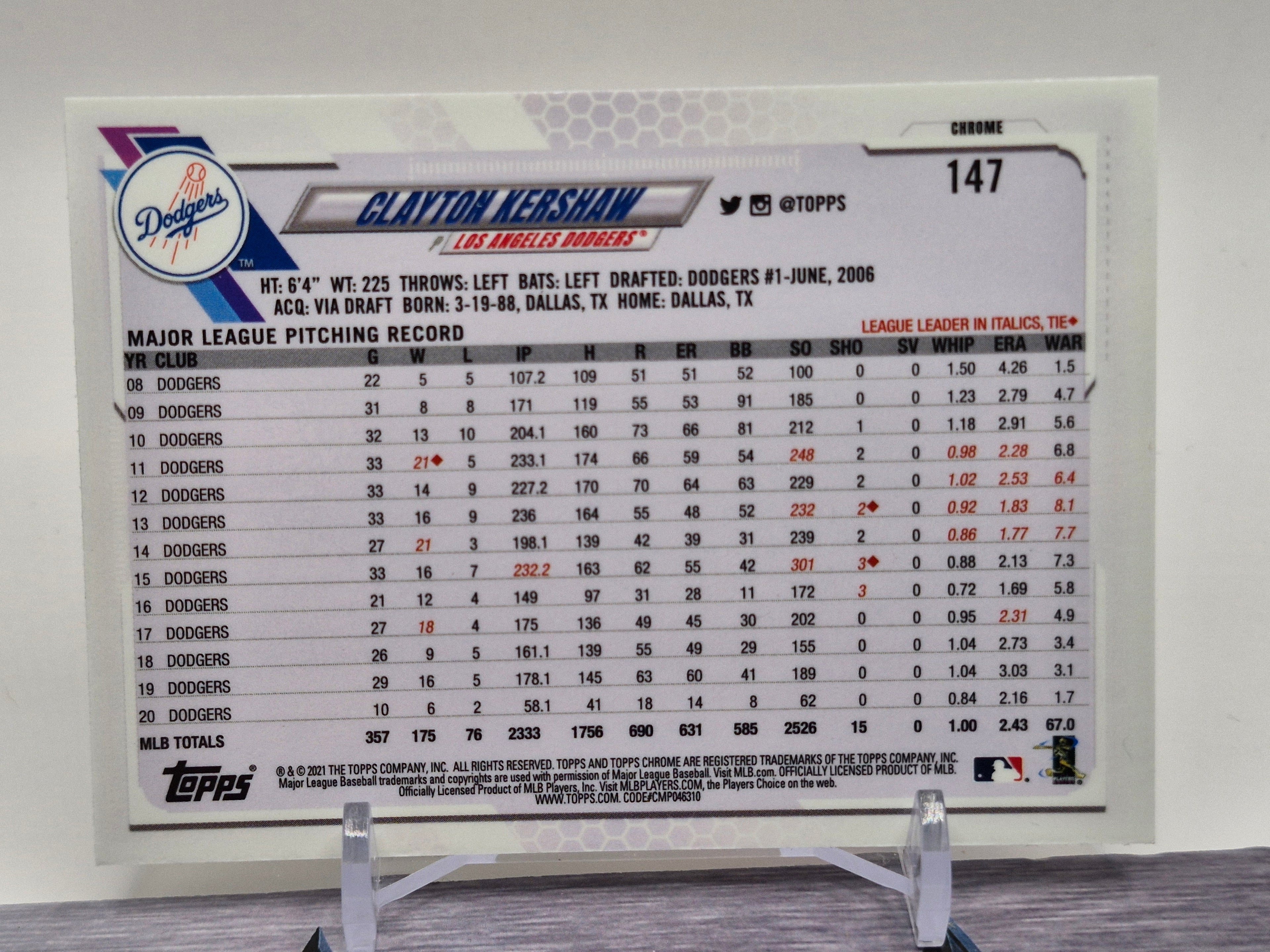 2021 Topps Chrome #147 Clayton Kershaw