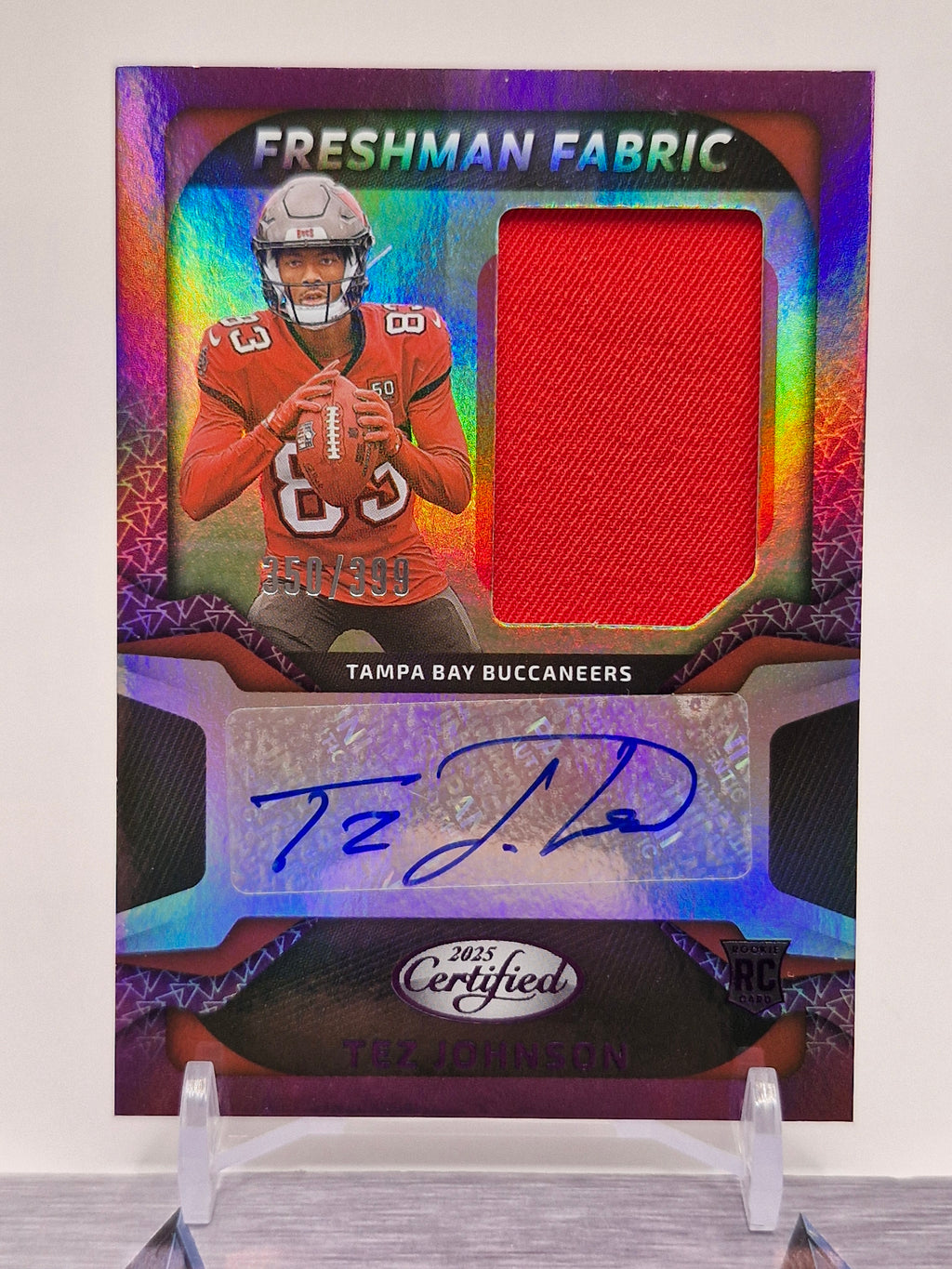 2025 Panini Certified #FBC-TJN Tez Johnson Freshman Signatures Purple